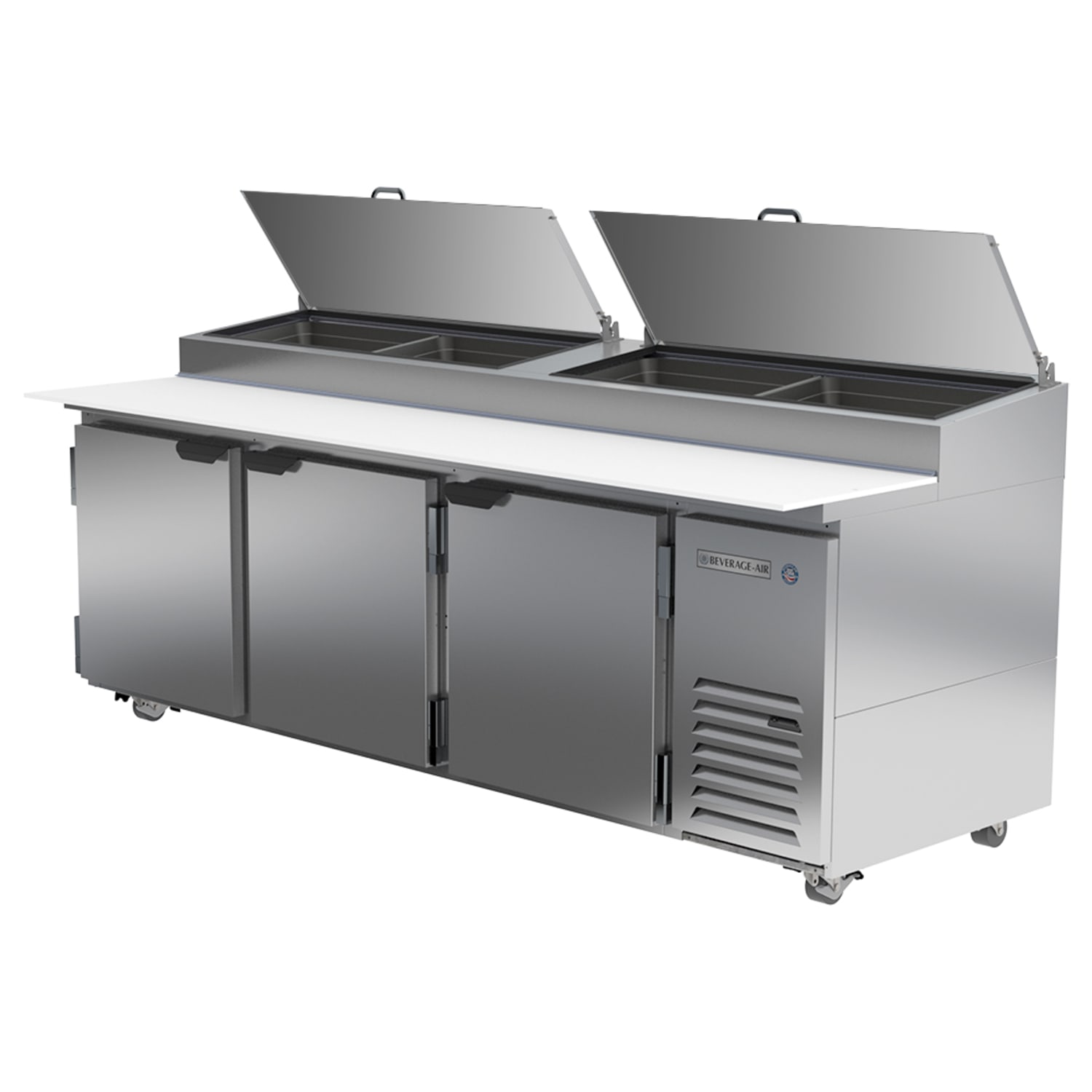 Beverage-Air DP93HC 93 Hydrocarbon Series Pizza Prep Table w/ Refrigerated Base, 115v, 4 Full Size Pan Capacity, Stainless Steel