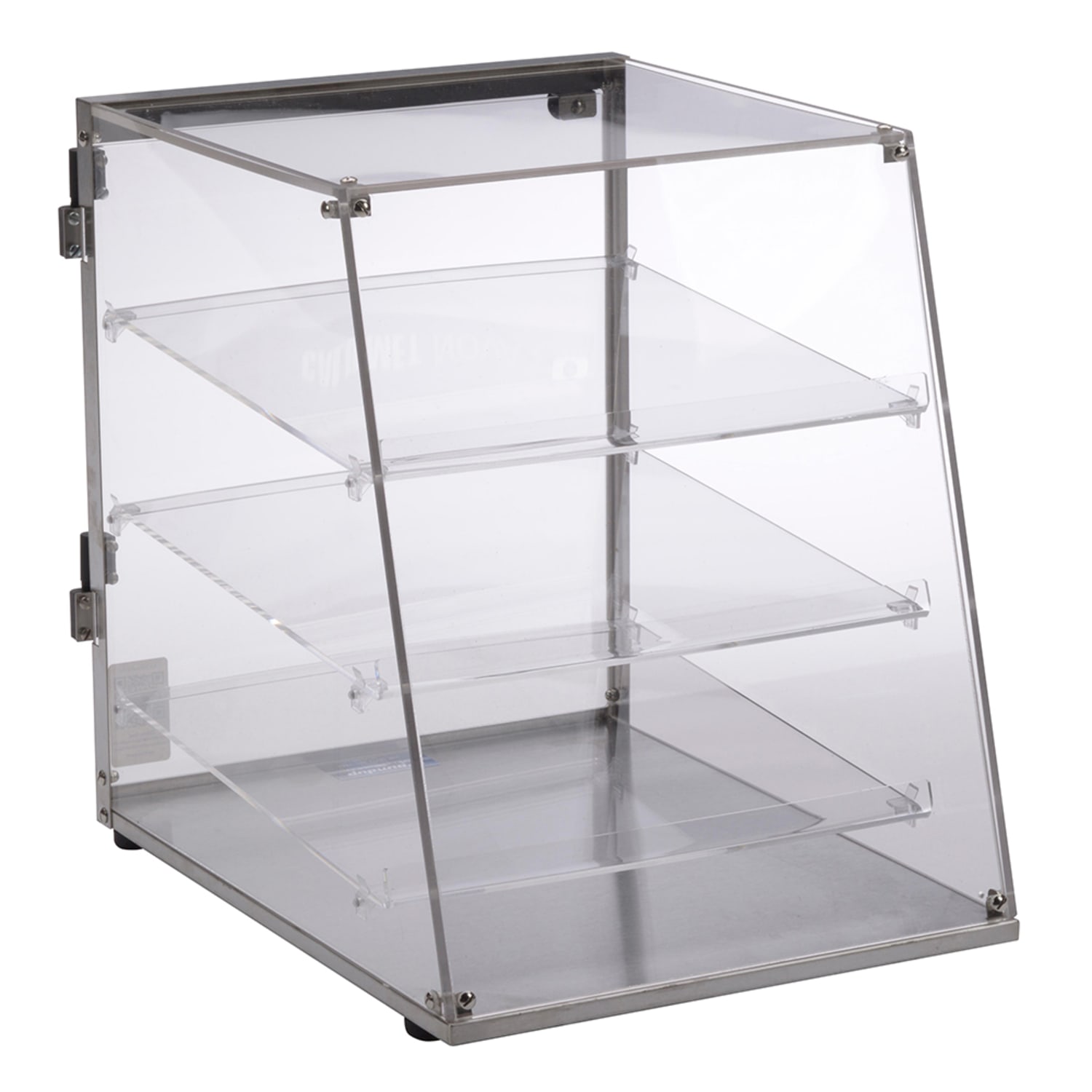 Antunes DC-14A-9500711 3 Tier Angled Pastry Display Case w/ Rear Door - Acrylic, Clear, 3 Tiers, Angled Front