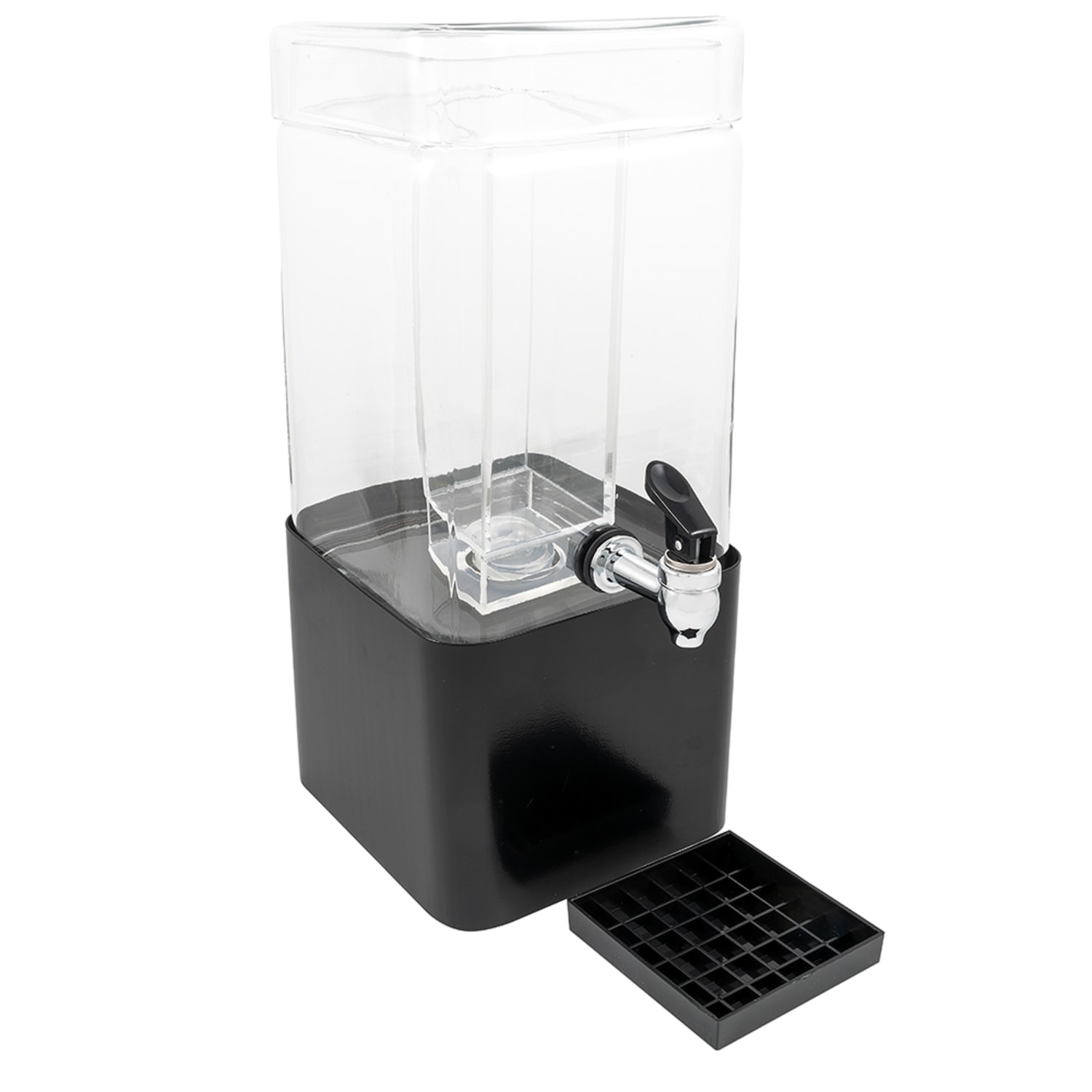 Cal-Mil 1112-1-13 1 1/2 Gallon Square Glass Beverage Dispenser w/ Ice Chamber - Black Metal Base