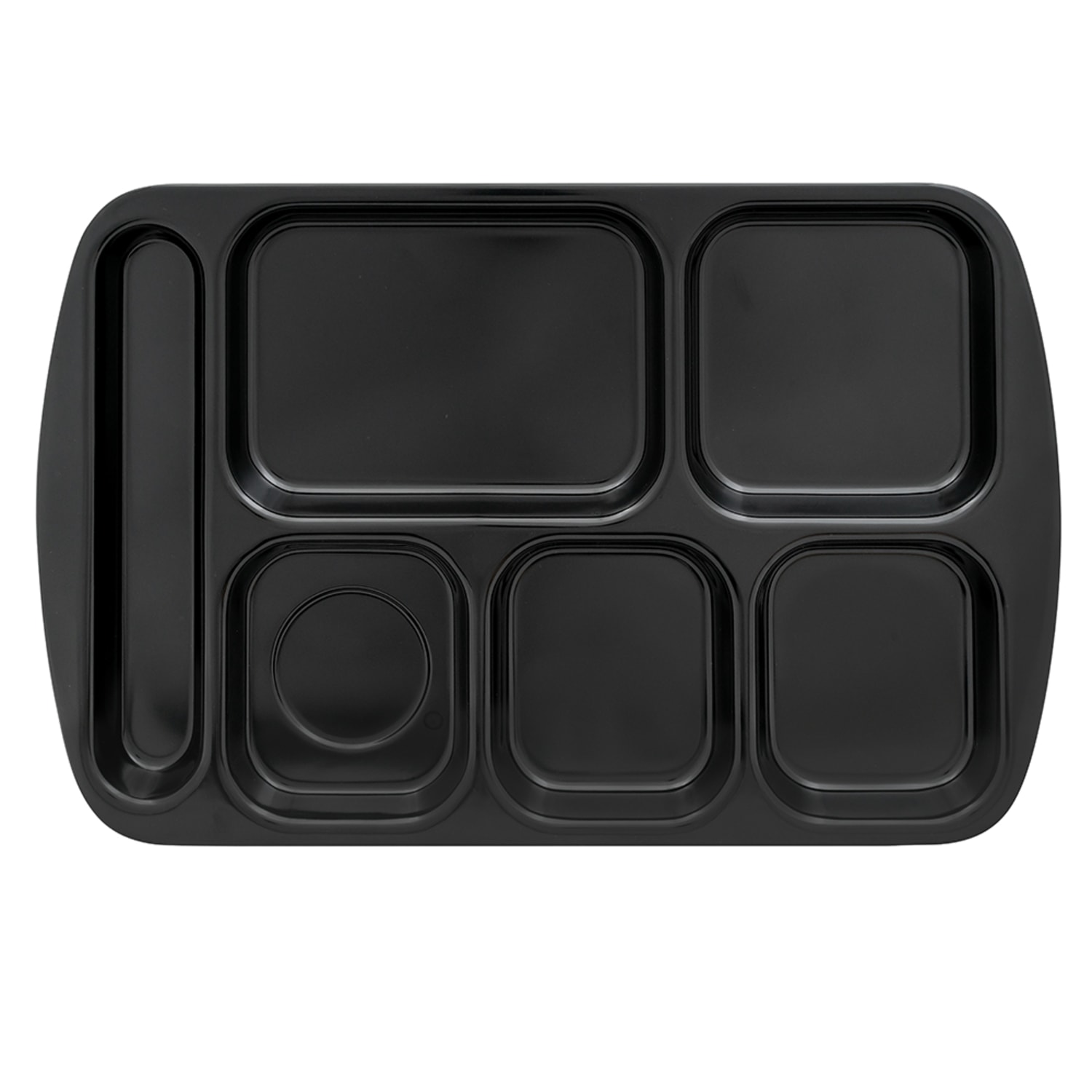GET TR-151-BK Melamine Rectangular Tray w/ 6 Compartments, 15 1/2 x 10, Black, 1 Dozen
