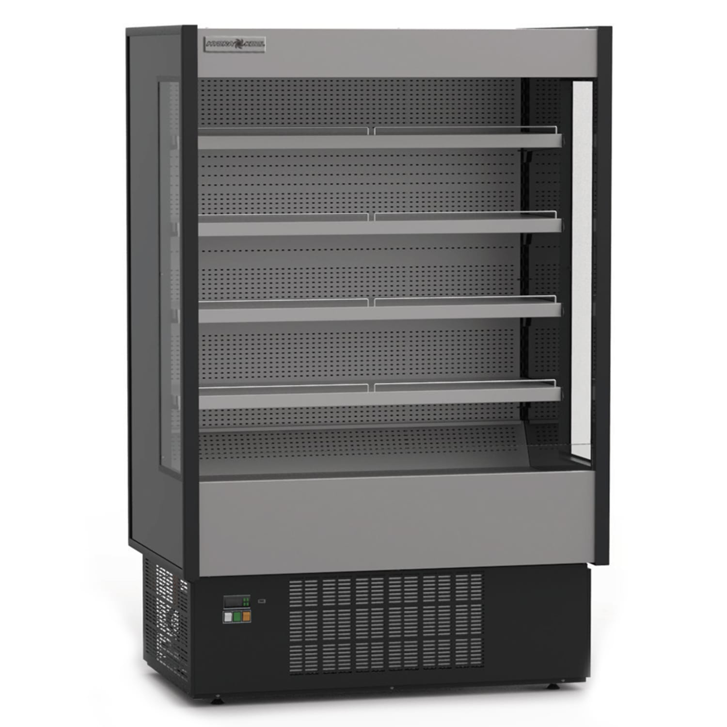 Hydra-Kool KGH-OF-50-S 50 1/8 Vertical Open Air Cooler w/ 5 Levels, 115v, LED Lighting, Pull-Down Night Curtain, Silver