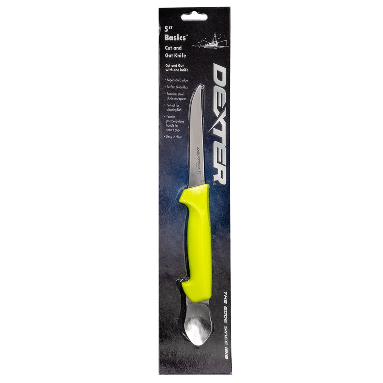 Dexter Russell P11893C 5 Cut & Gut Knife w/ Polypropylene Yellow Handle, Carbon Steel, High-Carbon Steel Blade, 5""