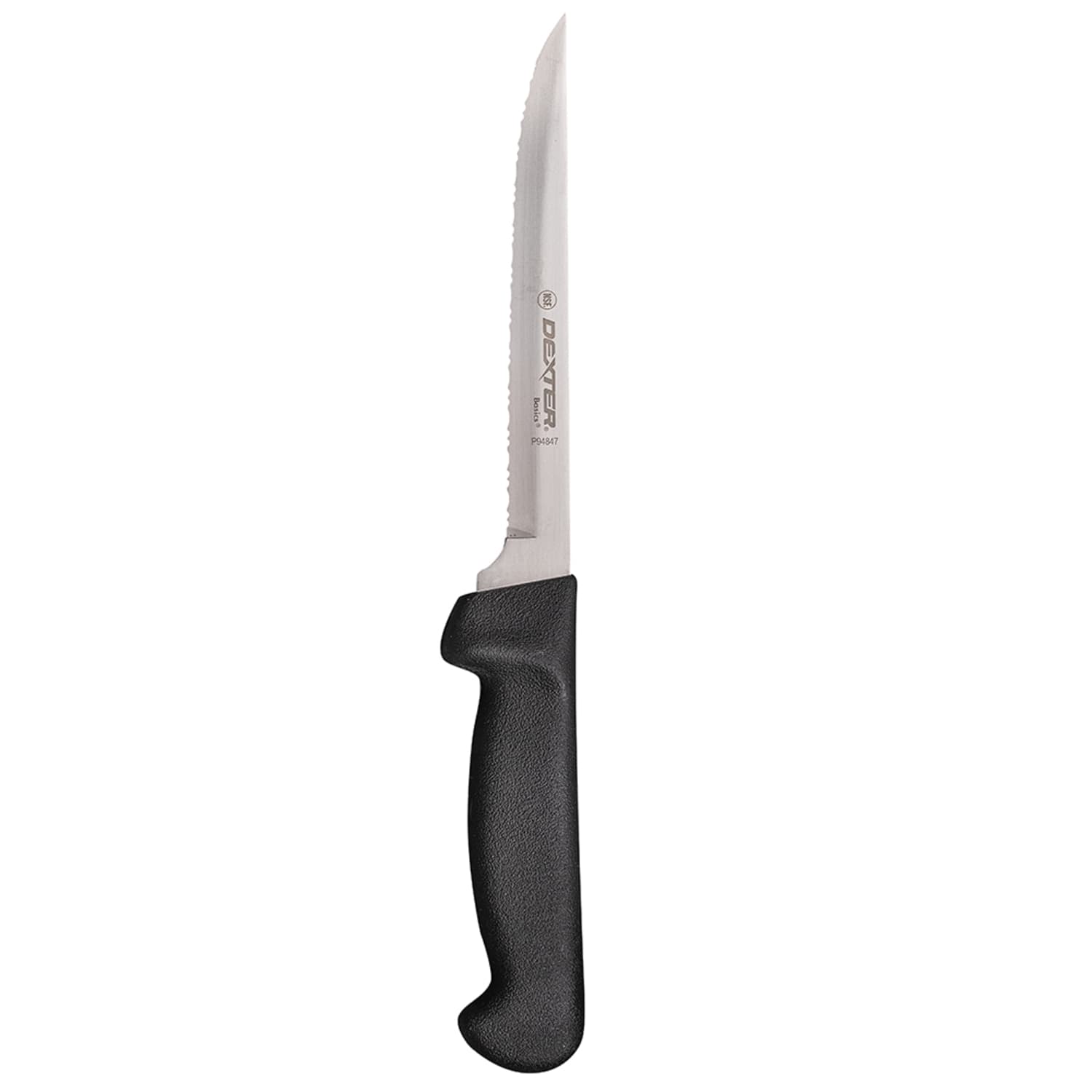 Dexter Russell P94847B 6 Utility Knife w/ Polypropylene Black Handle, Carbon Steel, 6"" Blade w/ Scalloped Edge, Black Polypropylene Handle