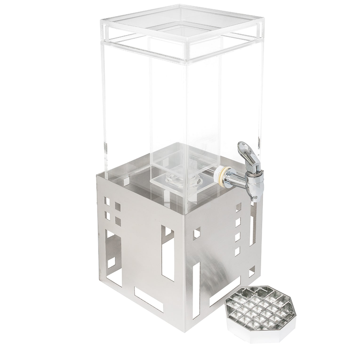 Cal-Mil 1602-1-55 1 1/2 gal Beverage Dispenser w/ Ice Tube - Plastic Container, Stainless Base, Ice Chamber, Stainless Steel Base, Silver