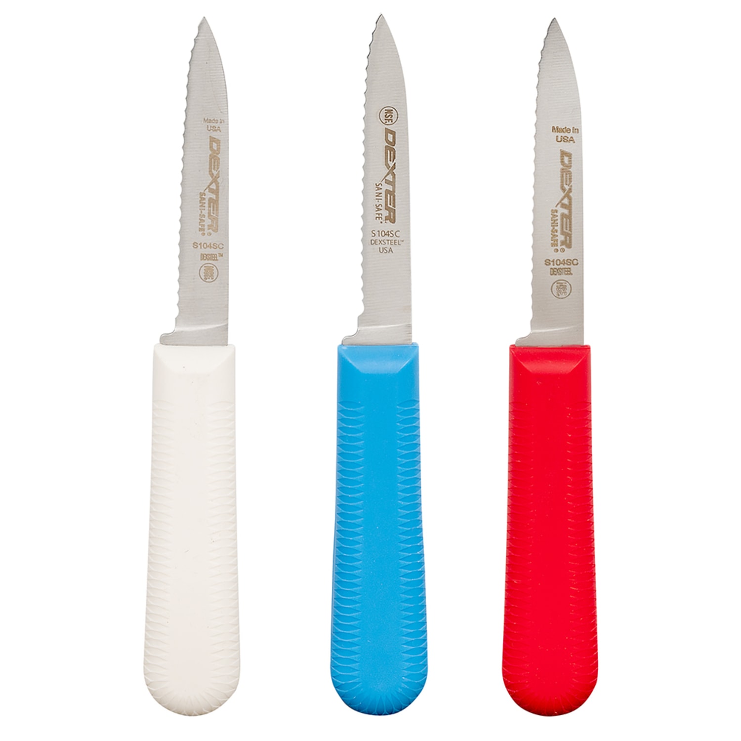 Dexter Russell S104SC-3RWC SANI-SAFE 3 1/4 Scalloped Paring Knife Set w/ Polypropylene Handles, High Carbon Stainless Steel