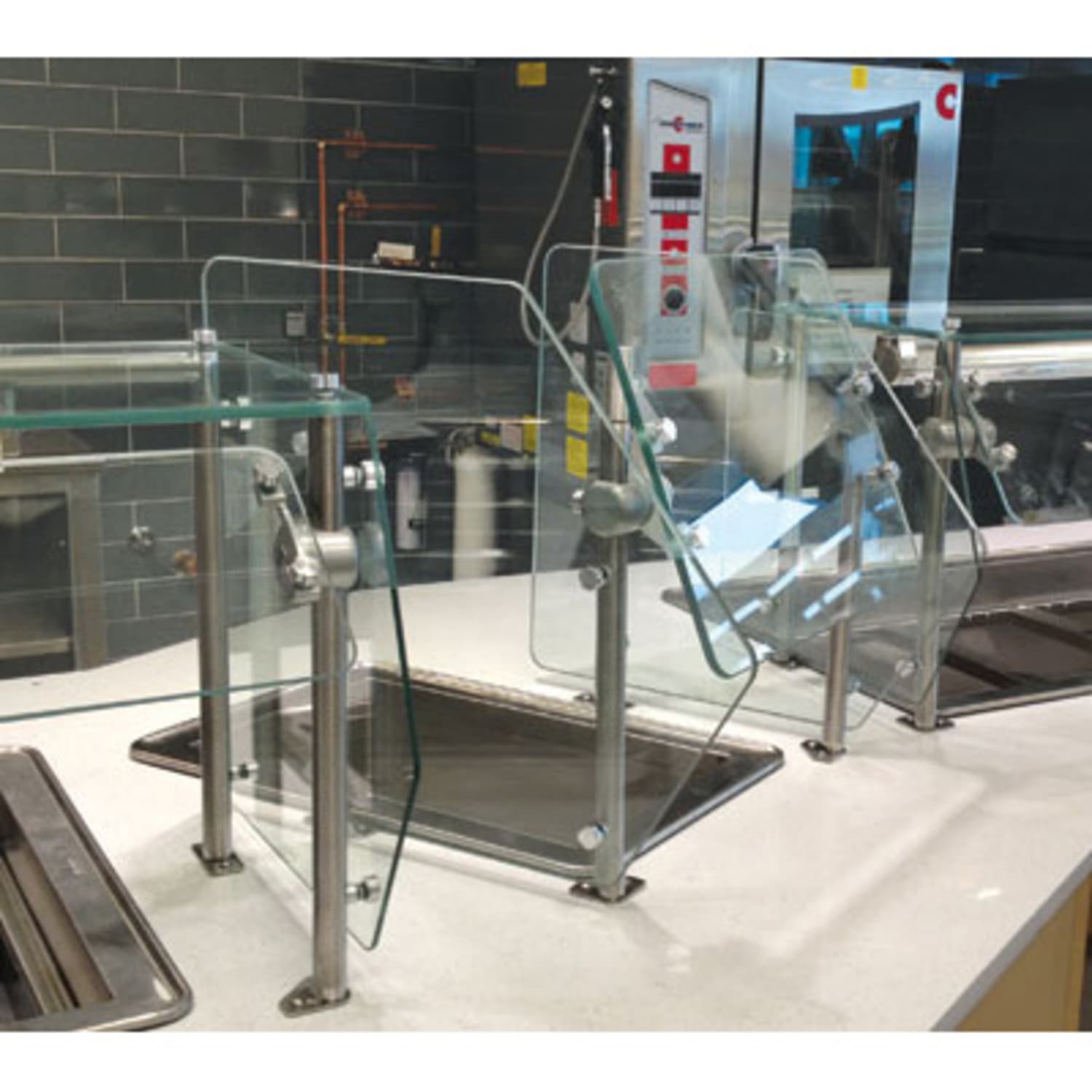 Advance Tabco GS-96 Self Service Counter Mount Food Shield - 97 3/4W x 21 7/8D x 22H, Glass, High Tempered Glass, Adjustable w/ Chamber Lock, Clear