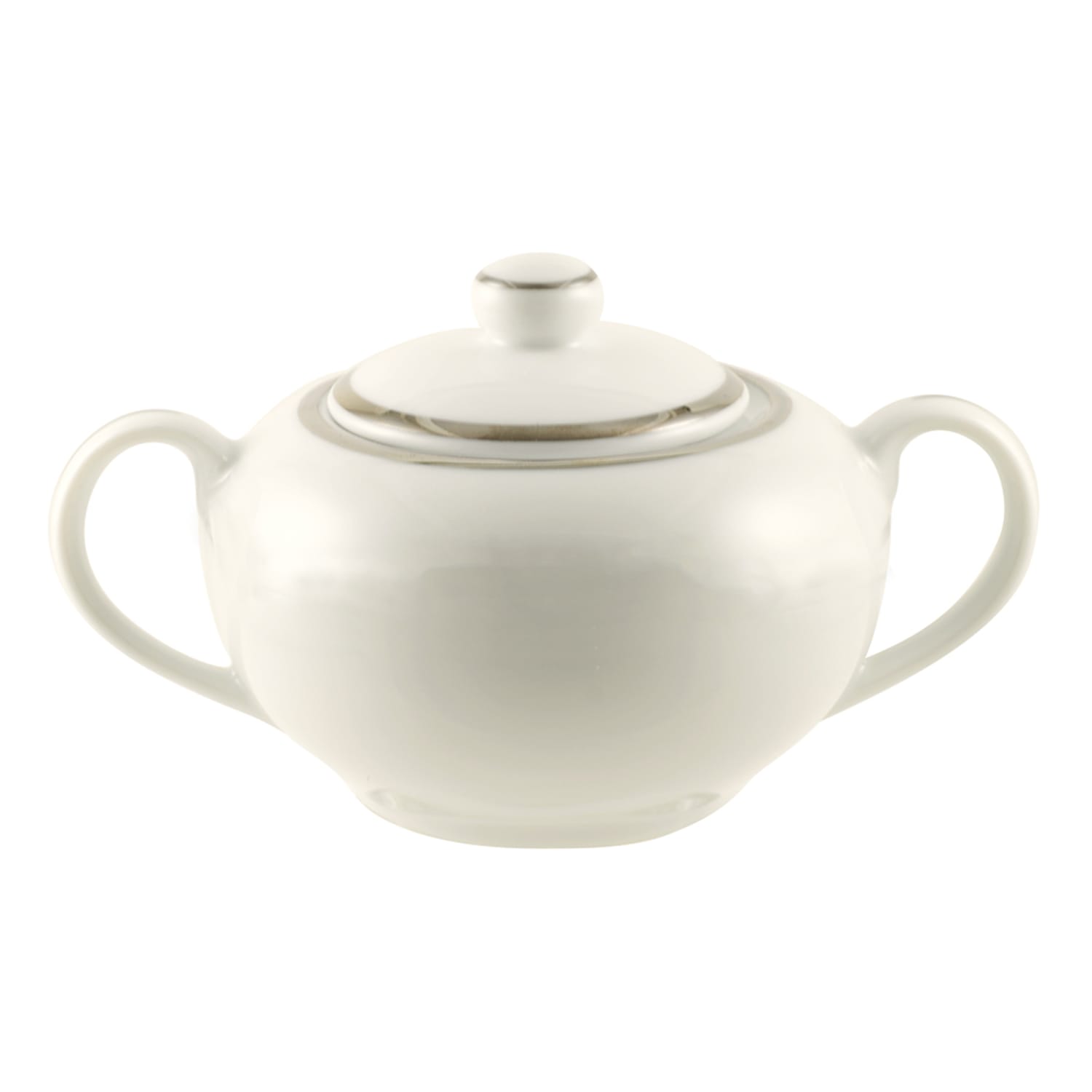 10 Strawberry Street SL0018 8 oz Silver Line Sugar Bowl w/ Lid - Porcelain, White/Silver, Case of 6