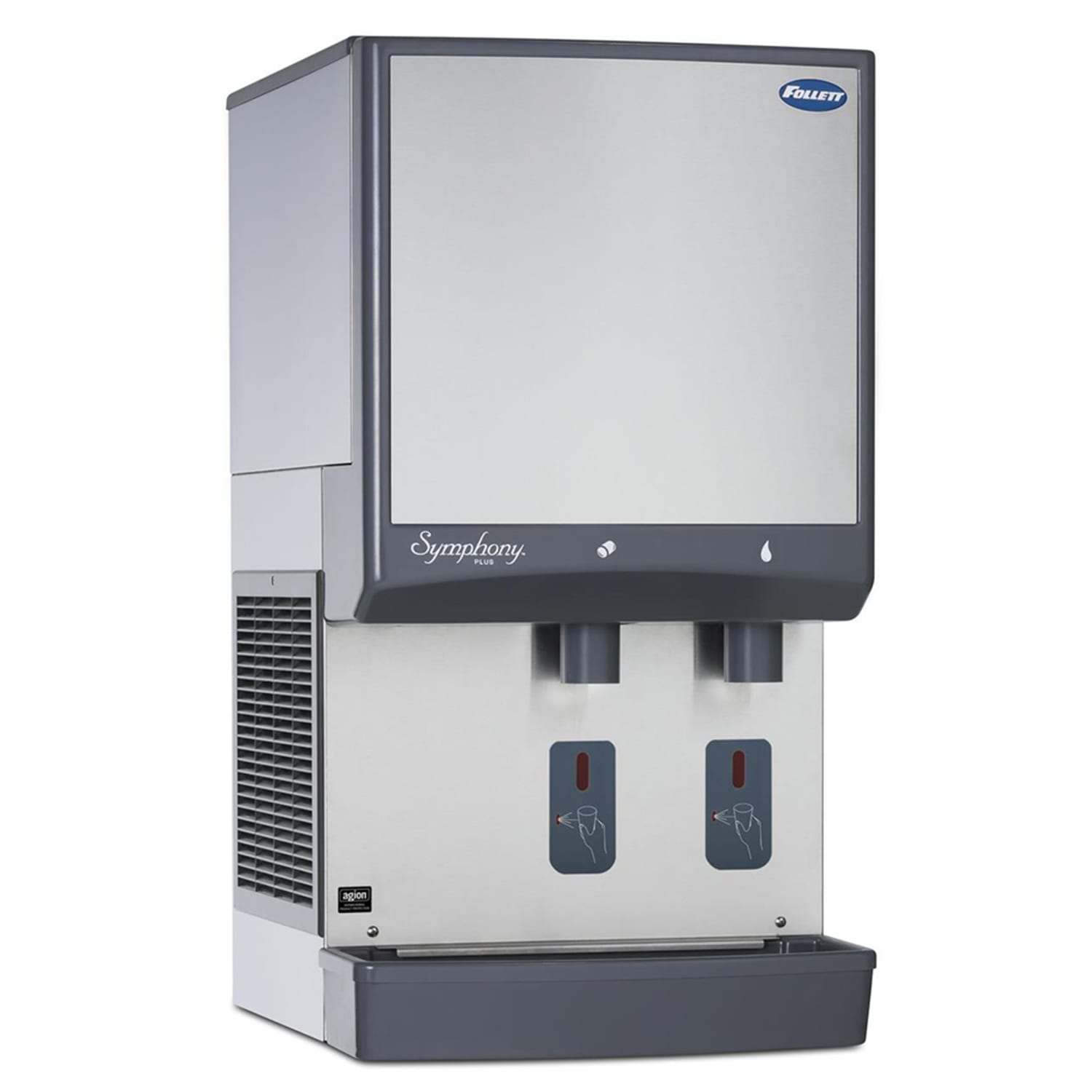 Follett 25CI414W-S 380 lb Countertop Water & Nugget Ice Dispenser for Commercial Ice Machines - 25 lb Storage, Cup Fill, 115v, 425 lb. Daily Production, Infrared SensorSAFE, Stainless Steel