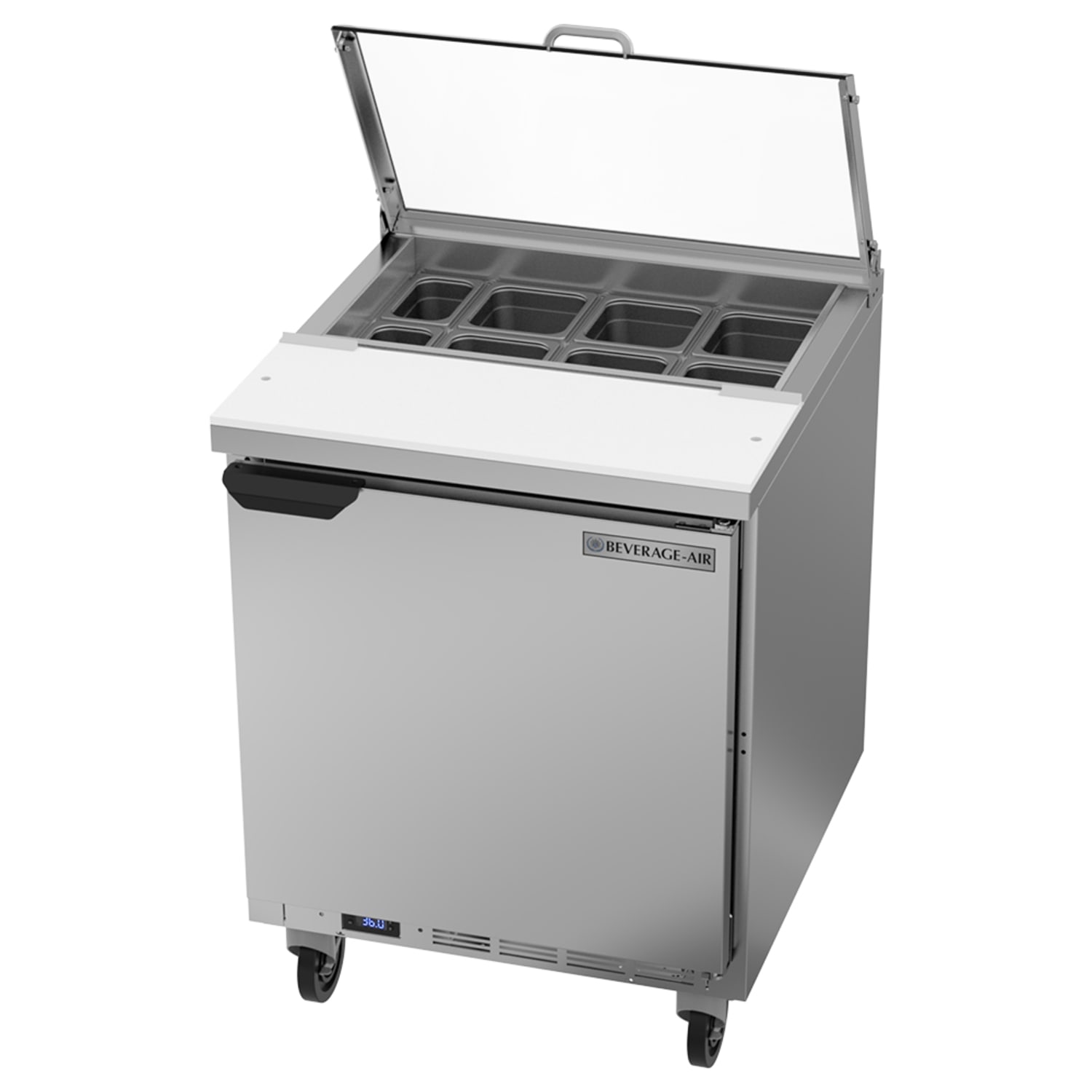 Beverage-Air SPE27HC-CL 27 Hydrocarbon Series Sandwich/Salad Prep Table w/ Refrigerated Base, 115v, Mega Top, Aluminum Interior, Stainless Steel