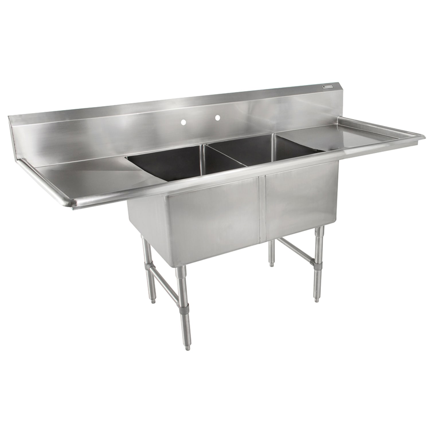 John Boos 2B244-2D24 99 2 Compartment Sink w/ 24L x 24W Bowl, 14 Deep, (2) 24"" Drainboards, 10"" Backsplash, Stainless Steel