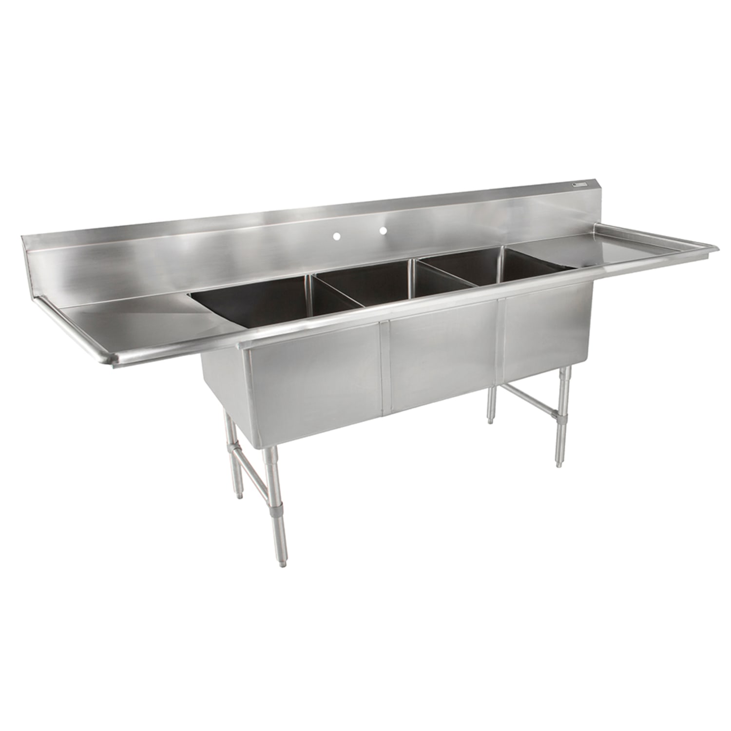 John Boos 3B20304-2D30 123 3 Compartment Sink w/ 20L x 30W Bowl, 14 Deep, 30"" Drainboards, Stainless Steel