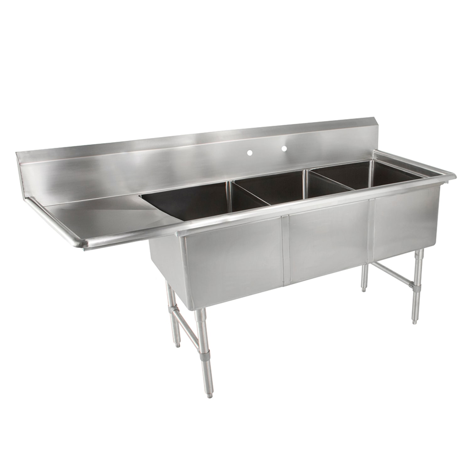 John Boos 3B244-1D24L 100 3 Compartment Sink w/ 24L x 24W Bowl, 14 Deep, 24"" Left Drainboard, Stainless Steel