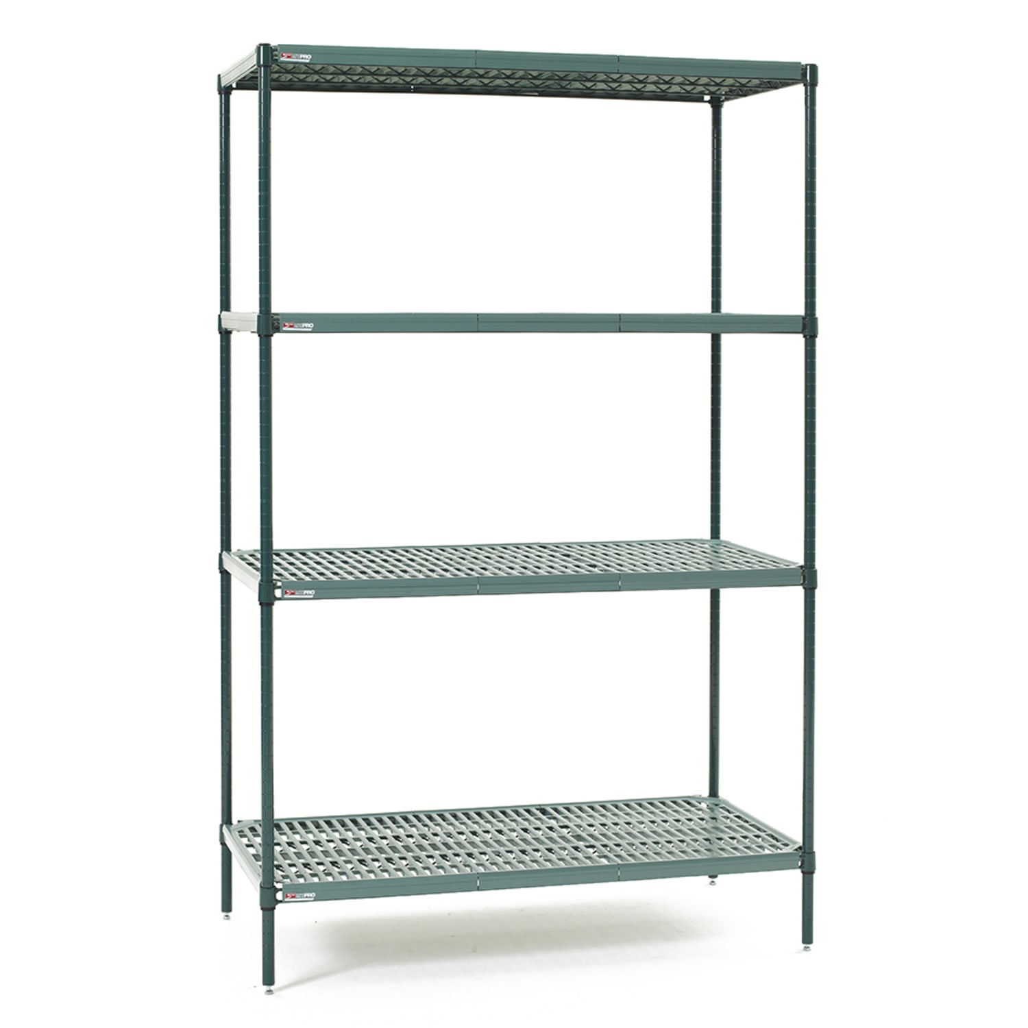 Metro EZPR1848NK3-4 48 NSF 4-Tier Heavy-Duty Epoxy Coated Wire Shelving Unit - Super Erecta Pro, 18W, 74H, 4 Wire Tiers, Green