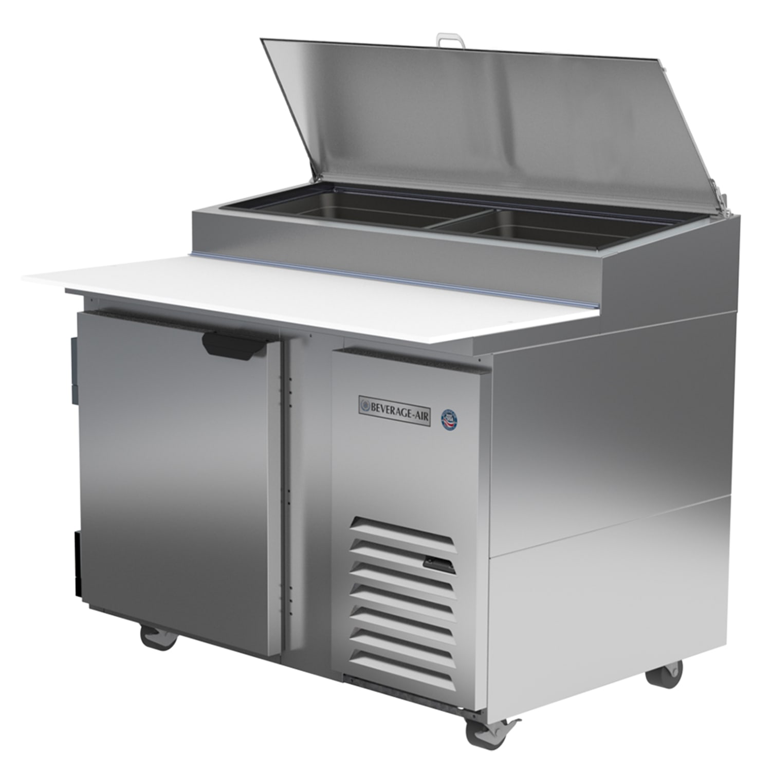Beverage-Air DP46HC 46 Hydrocarbon Series Pizza Prep Table w/ Refrigerated Base, 115v, Holds 2 Full Size Pans, Stainless Steel