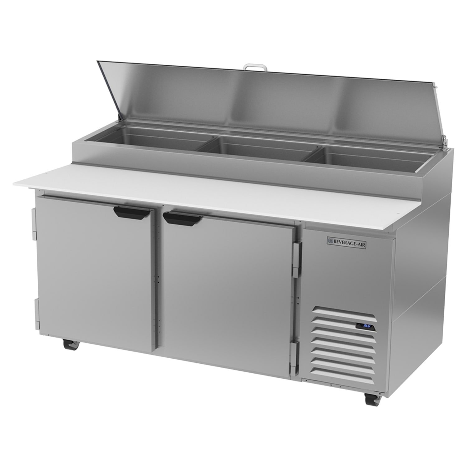 Beverage-Air DP67HC 67 Hydrocarbon Series Pizza Prep Table w/ Refrigerated Base, 115v, Holds 3 Full Size Pans, Stainless Steel