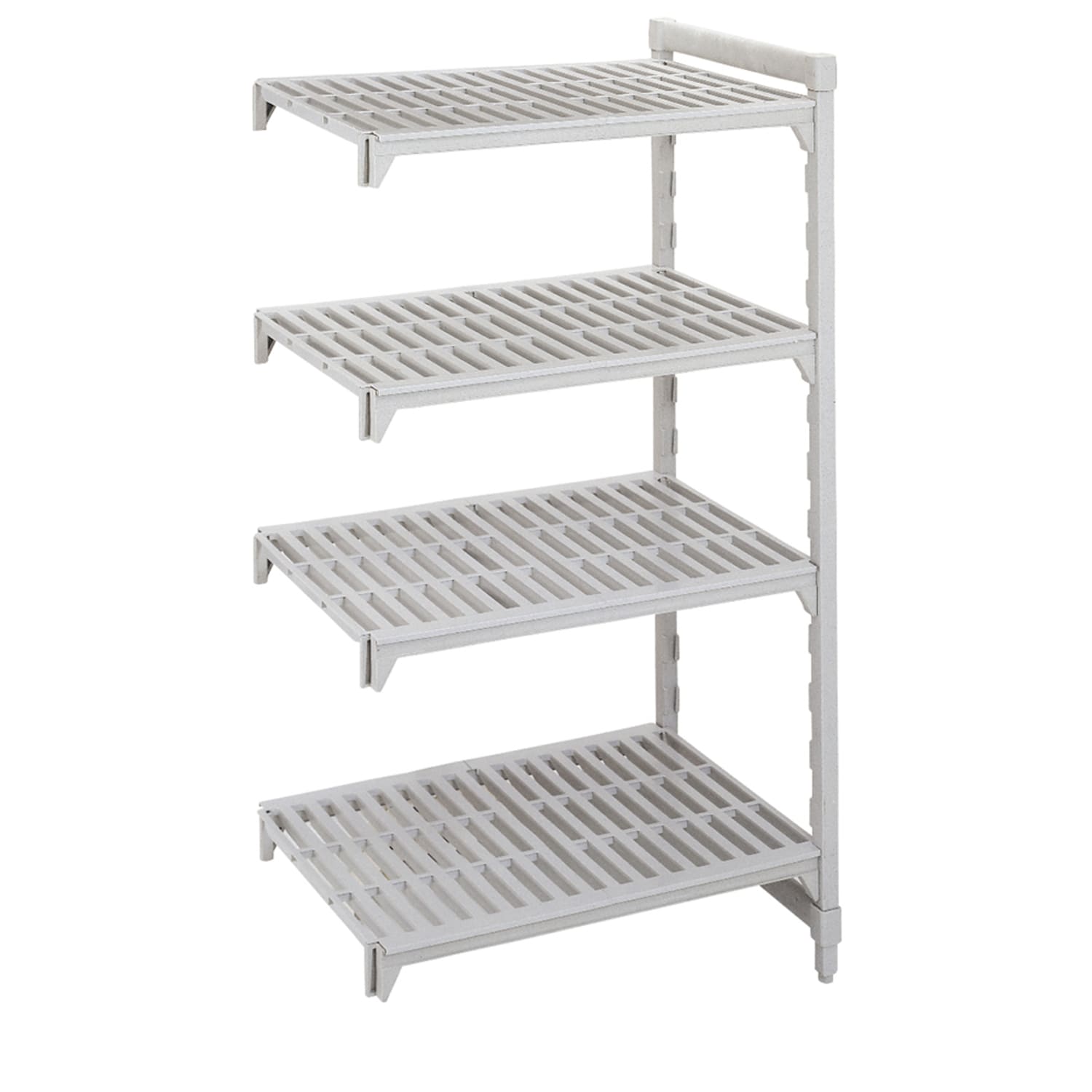 Cambro CPA185484V4PKG 54 NSF 4-Tier Heavy-Duty Plastic Shelving Unit - Camshelving Premium, 18W, 84H, 4 Vented Shelves, Antimicrobial Protection, Gray