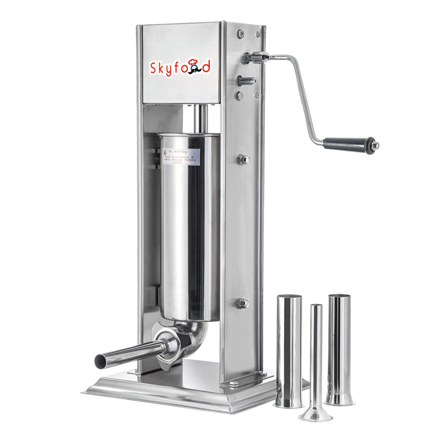 Skyfood 3VF 7 lb Manual Vertical Sausage Stuffer w/ 4 Tubes, Stainless Steel