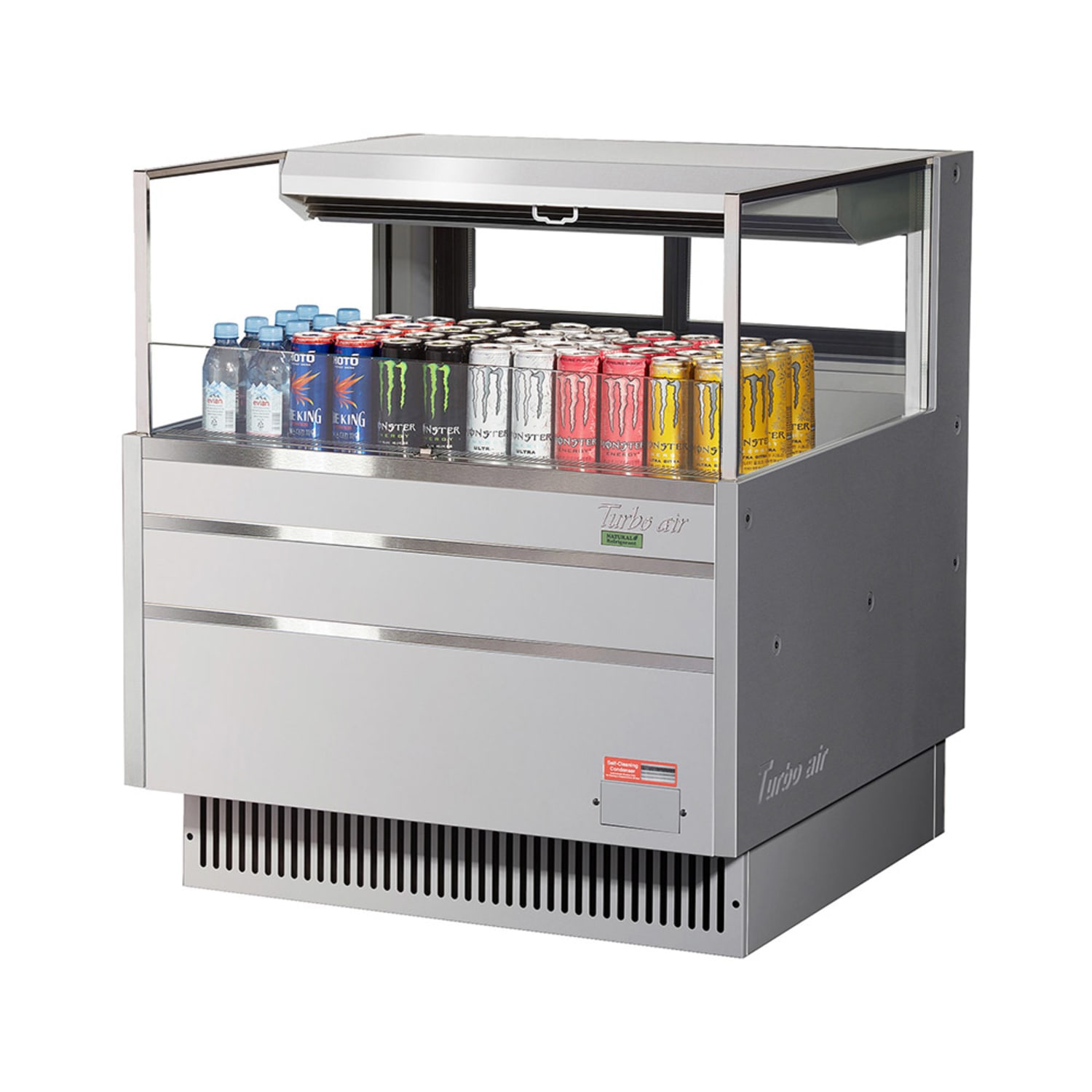 Turbo Air TOM-36L-UFD-S-1S-N 34 3/4 Horizontal Open Air Cooler w/ 1 Level, 115v, Low Profile, 5 cu. ft. Capacity, Silver