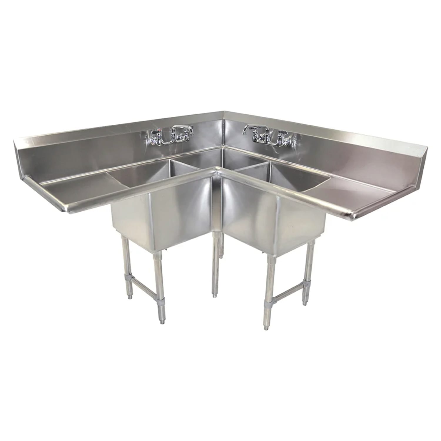 BK Resources BKCS-3-18-14-18T 57 3 Compartment Corner Sink w/ 18L x 18W Bowl, 14 Deep, Stainless Steel