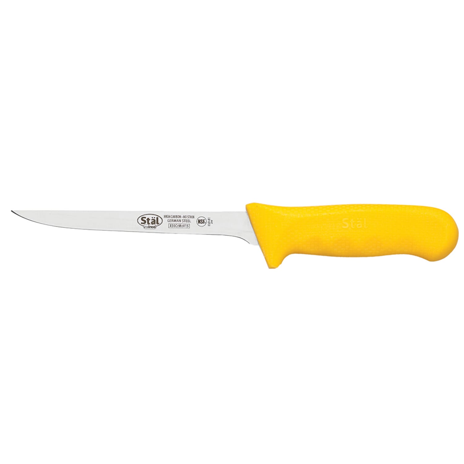 Winco KWP-61Y 6 Narrow Boning Knife w/ Stiff High Carbon Steel Blade & Yellow Poly Handle