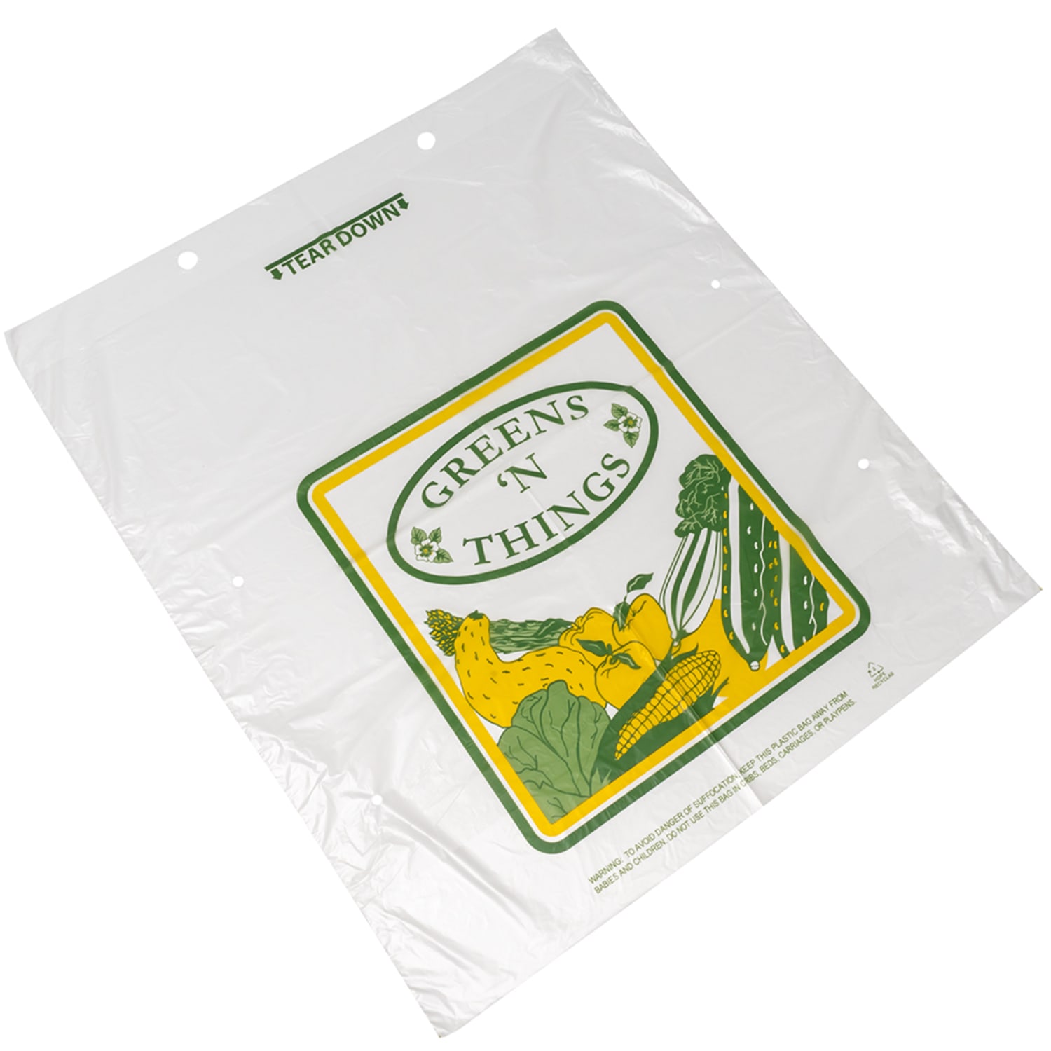 LK Packaging VTD1718HI-DGRN Vented Greens Bag w/ Wicket Dispenser - 18 x 17, Poly, Polyethylene, Clear, Case of 1000