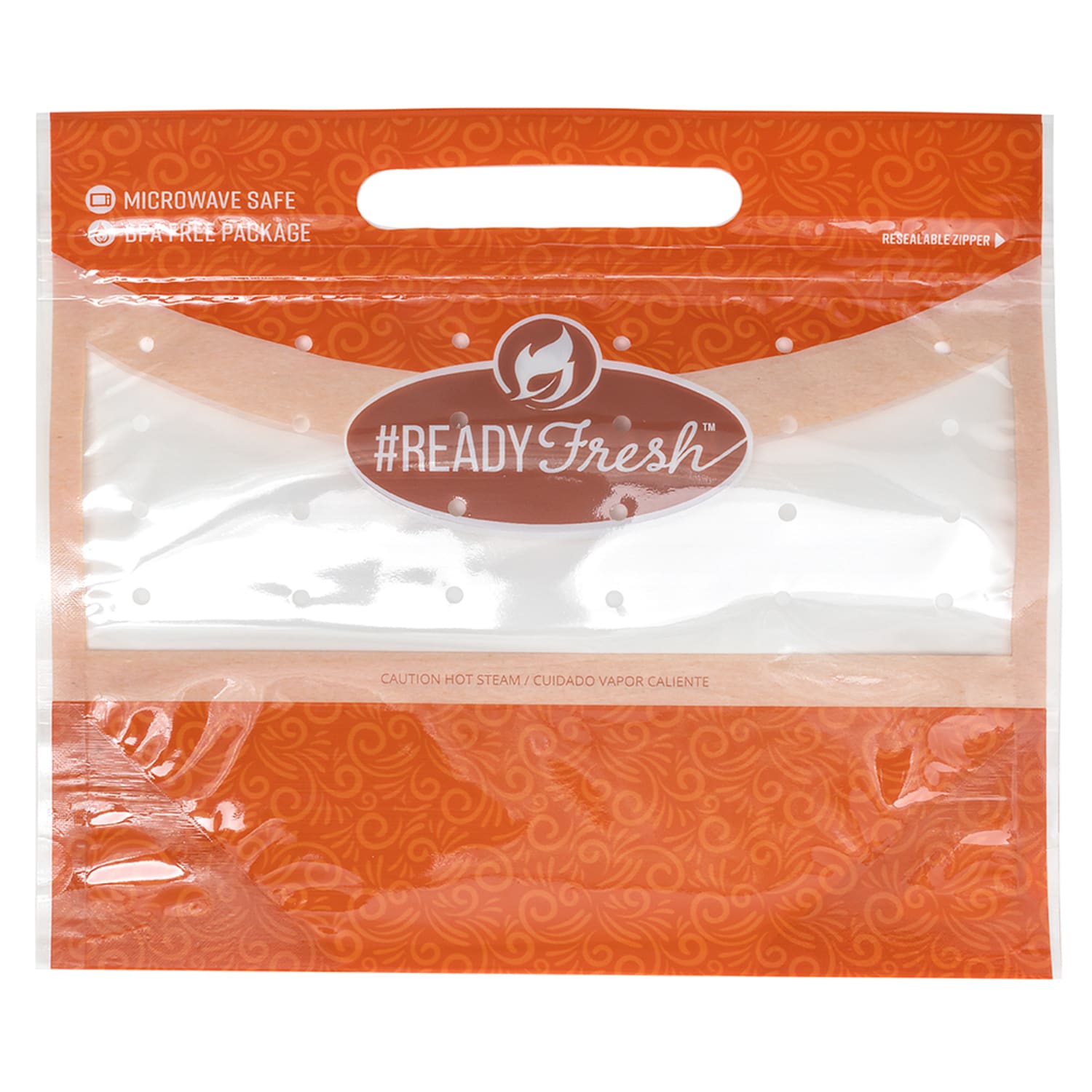LK Packaging GNG985 #ReadyFresh Bottom Gusset Grab-N-Go Fried Chicken Pouch - 9 x 8 x 5 BG, #ReadyFresh, Polypropylene, Orange