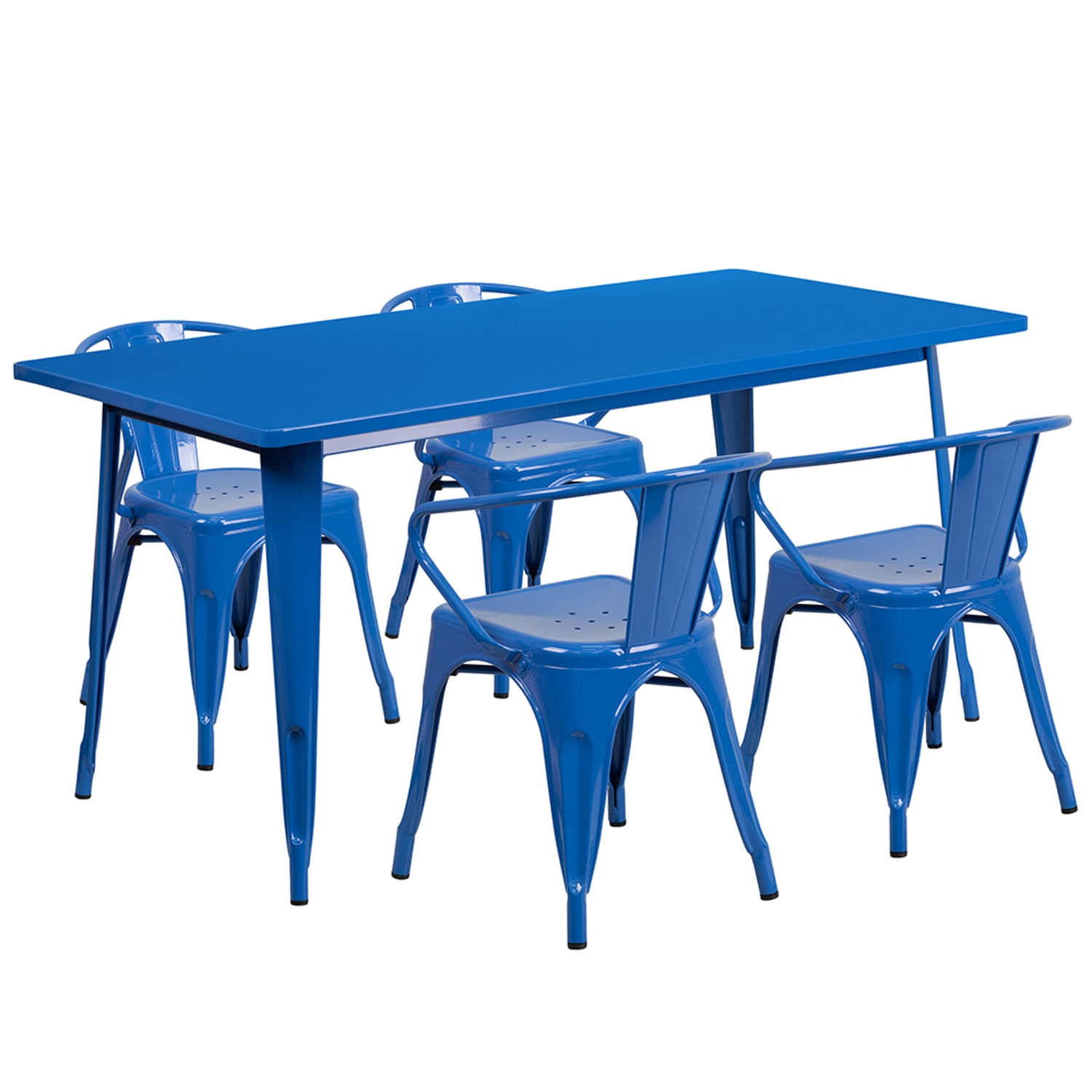 Flash Furniture ET-CT005-4-70-BL-GG Rectangular Table & 4 Chair Set - 63W x 31 1/2D x 29 1/2H, Steel, Blue