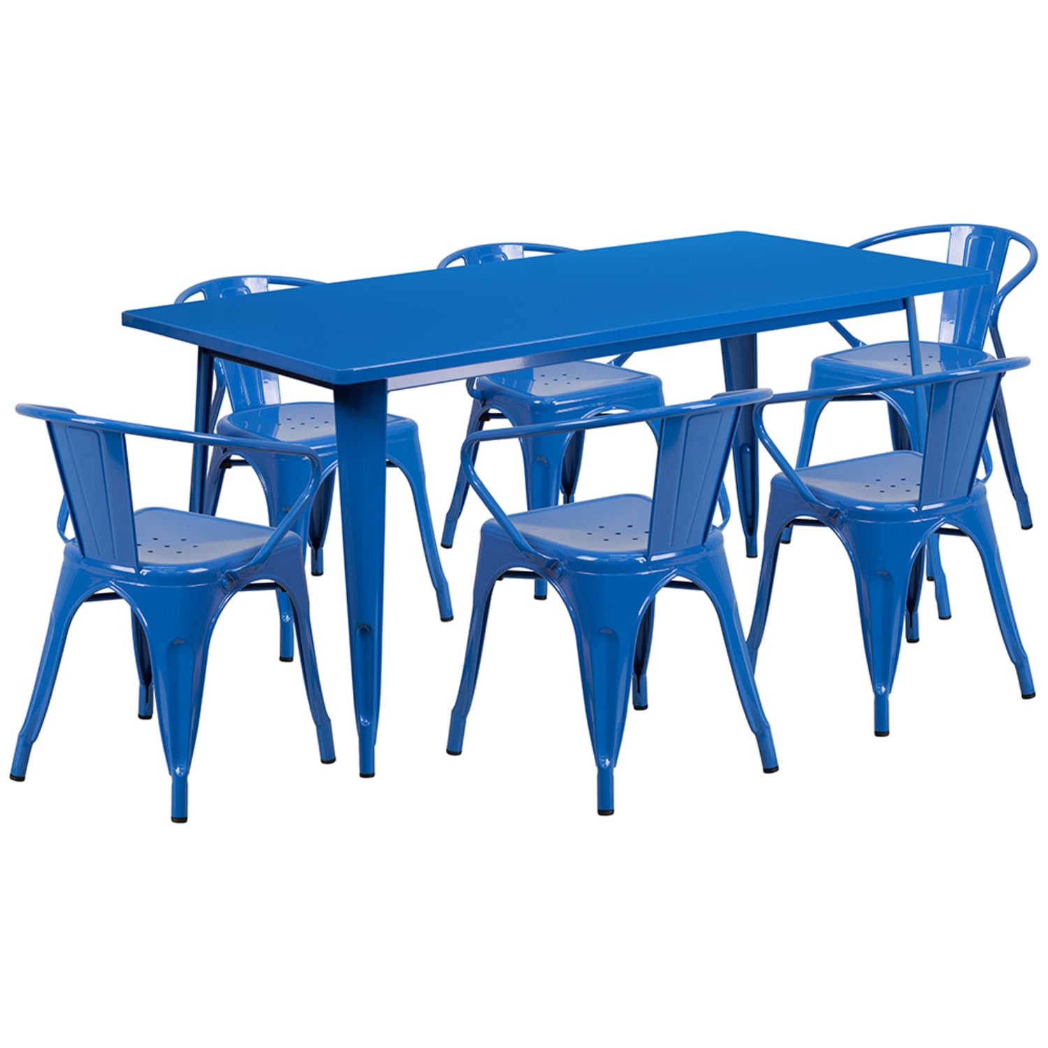Flash Furniture ET-CT005-6-70-BL-GG Rectangular Table & 6 Chair Set - 63W x 31 1/2D x 29 1/2H, Steel, Blue
