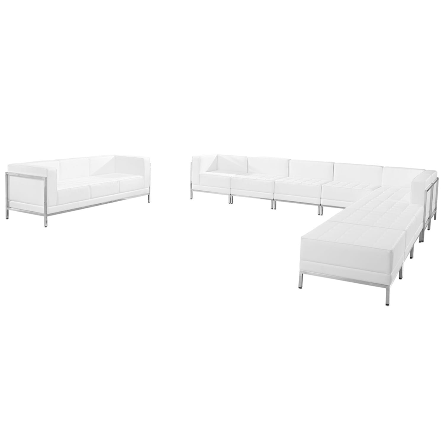 Flash Furniture ZB-IMAG-SET19-WH-GG 10 Piece Sectional & Sofa Set - White LeatherSoft Upholstery, Stainless Steel Legs