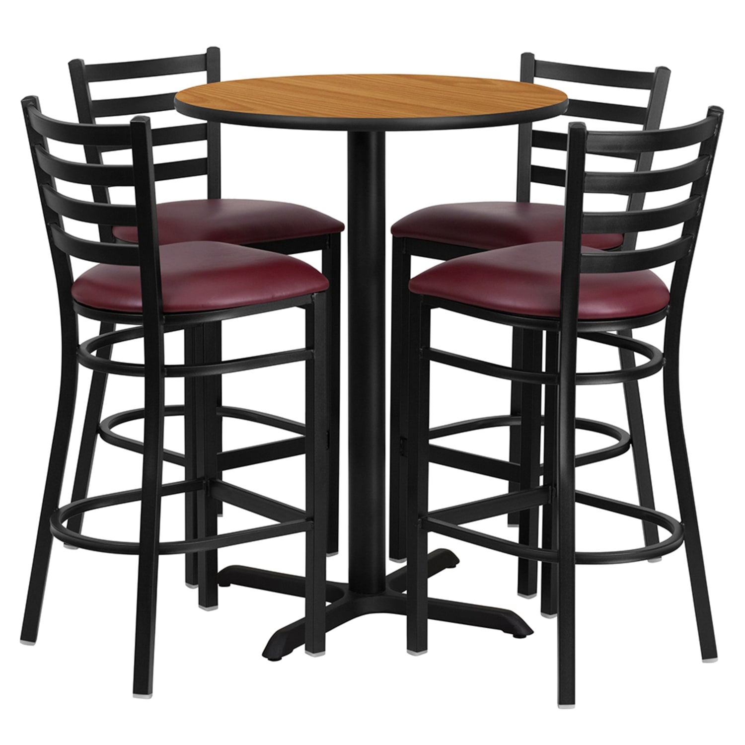 Flash Furniture HDBF1027-GG 30 Round Bar Height Table w/ 4 Bar Stool Set - Natural Laminate Top, Steel Base, Black