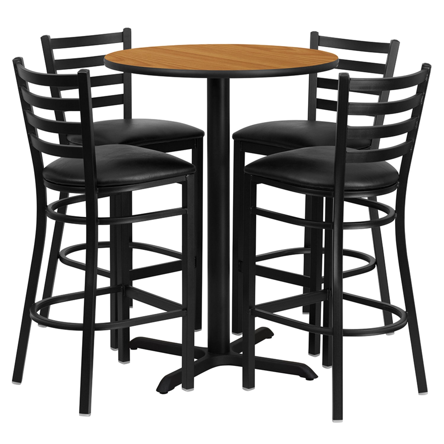 Flash Furniture HDBF1023-GG 30 Round Bar Height Table w/ 4 Bar Stool Set - Natural Laminate Top, Steel Base, Black