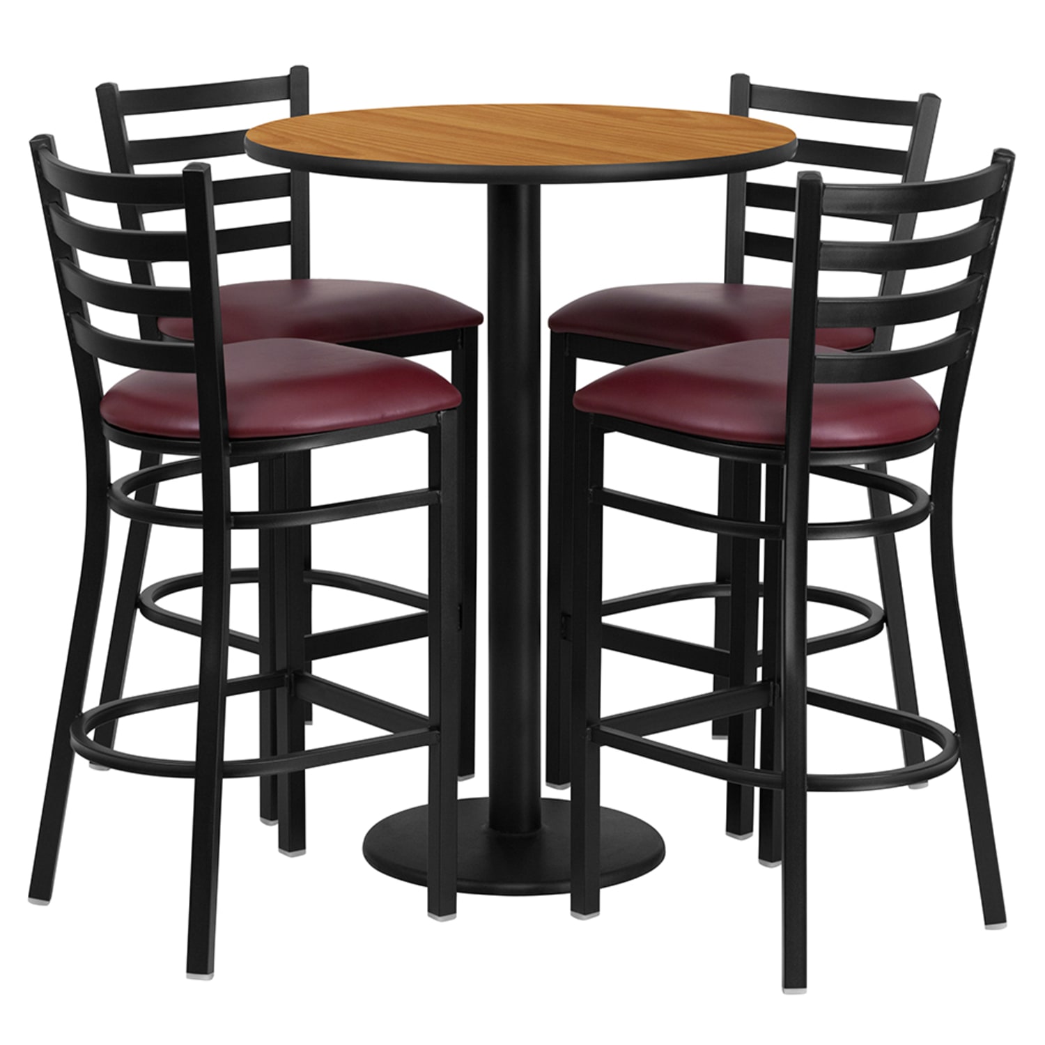 Flash Furniture RSRB1027-GG 30 Round Bar Height Table w/ 4 Bar Stool Set - Natural Laminate Top, Steel Base, Black