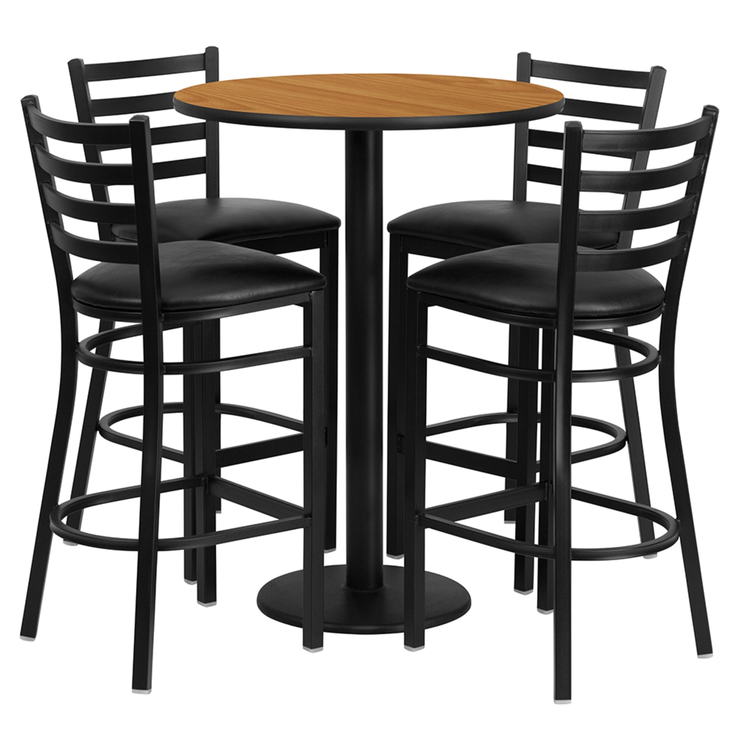 Flash Furniture RSRB1023-GG 30 Round Bar Height Table w/ 4 Bar Stool Set - Natural Laminate Top, Steel Base, Black