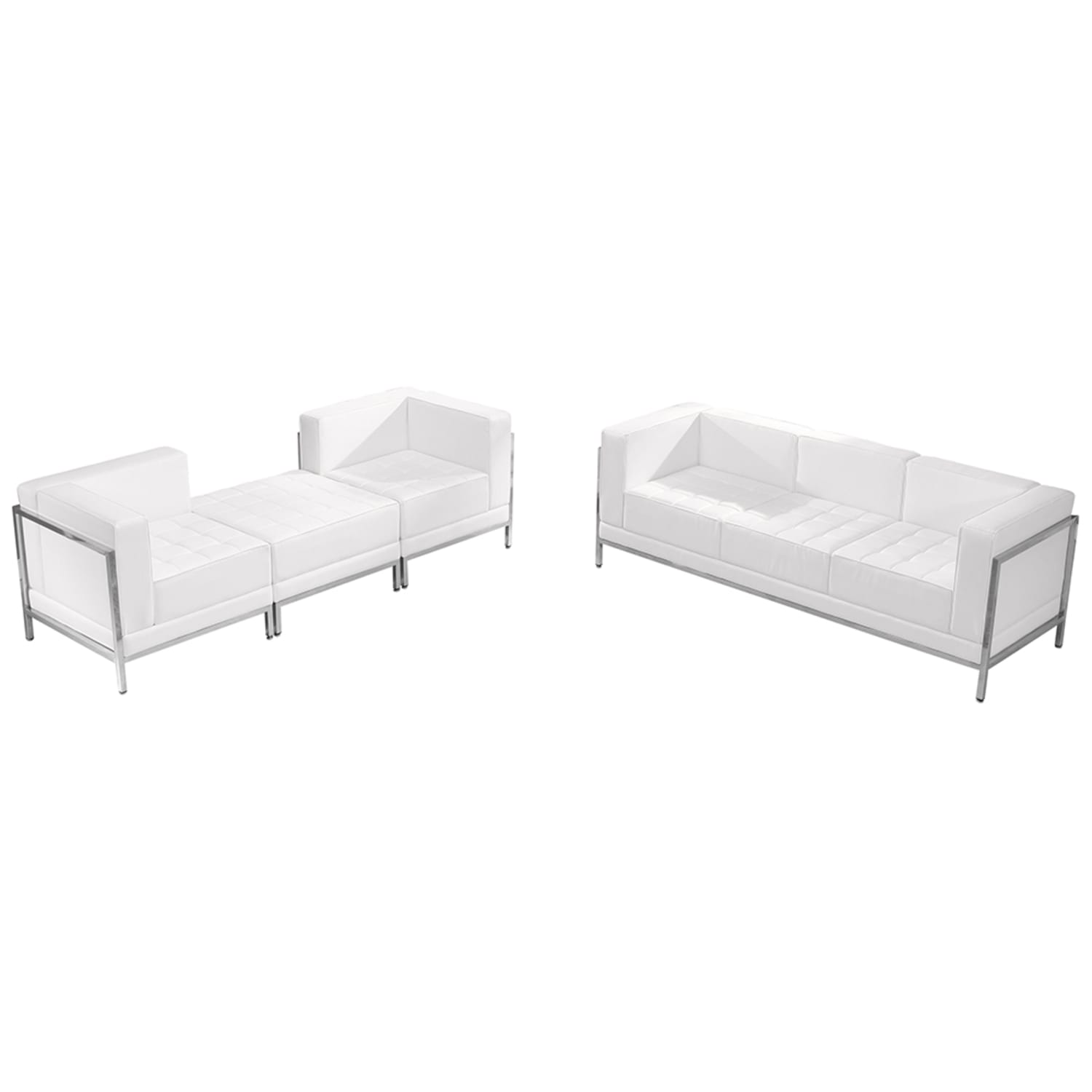 Flash Furniture ZB-IMAG-SET15-WH-GG 4 Piece Sofa Set - White LeatherSoft Upholstery, Stainless Steel Legs