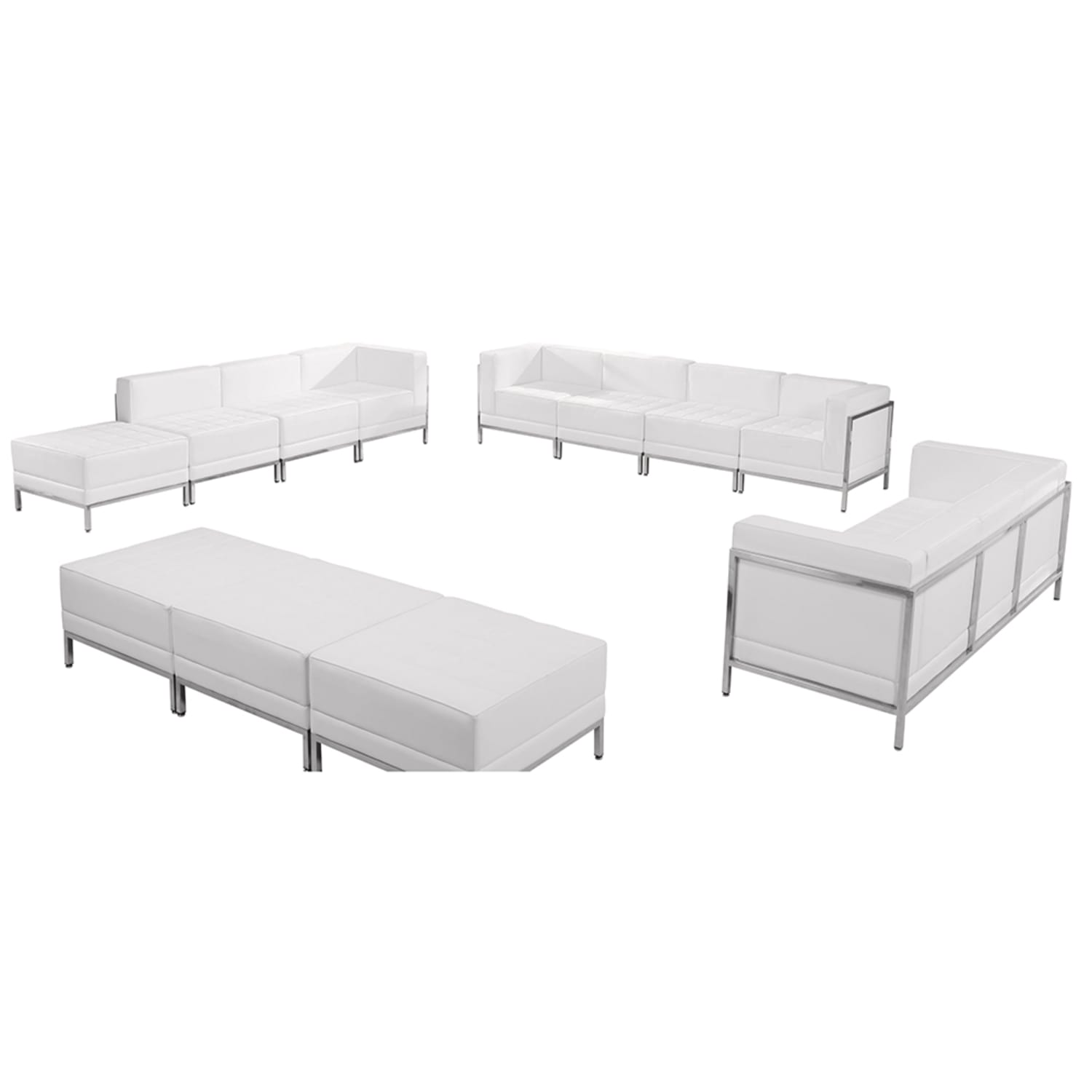 Flash Furniture ZB-IMAG-SET21-WH-GG 12 Piece Sofa Set - White LeatherSoft Upholstery, Stainless Steel Legs