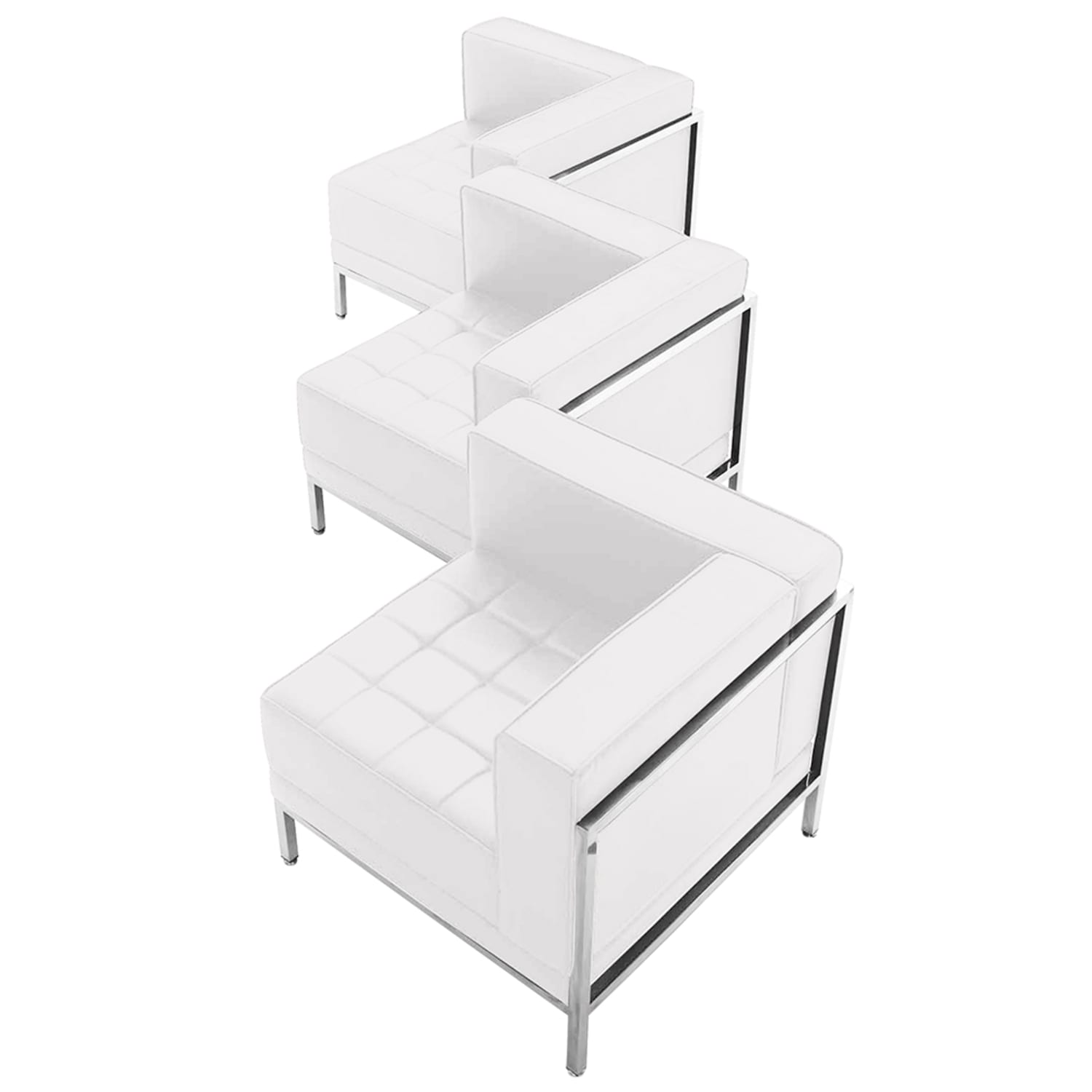 Flash Furniture ZB-IMAG-SET4-WH-GG 3 Piece Modular Corner Chair Set - White LeatherSoft Upholstery, Stainless Legs
