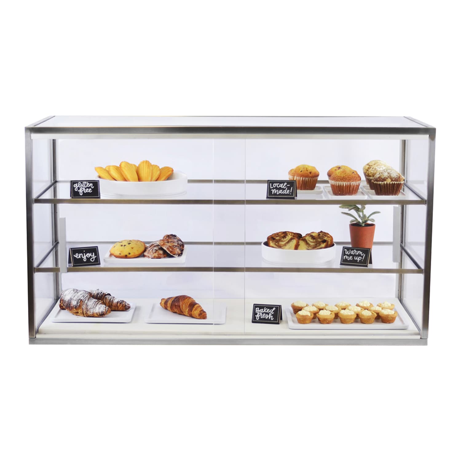 Cal-Mil 22323-55 3 Tier Pastry Display Case w/ Sliding Doors - Acrylic w/ Metal Frame, Stainless Steel