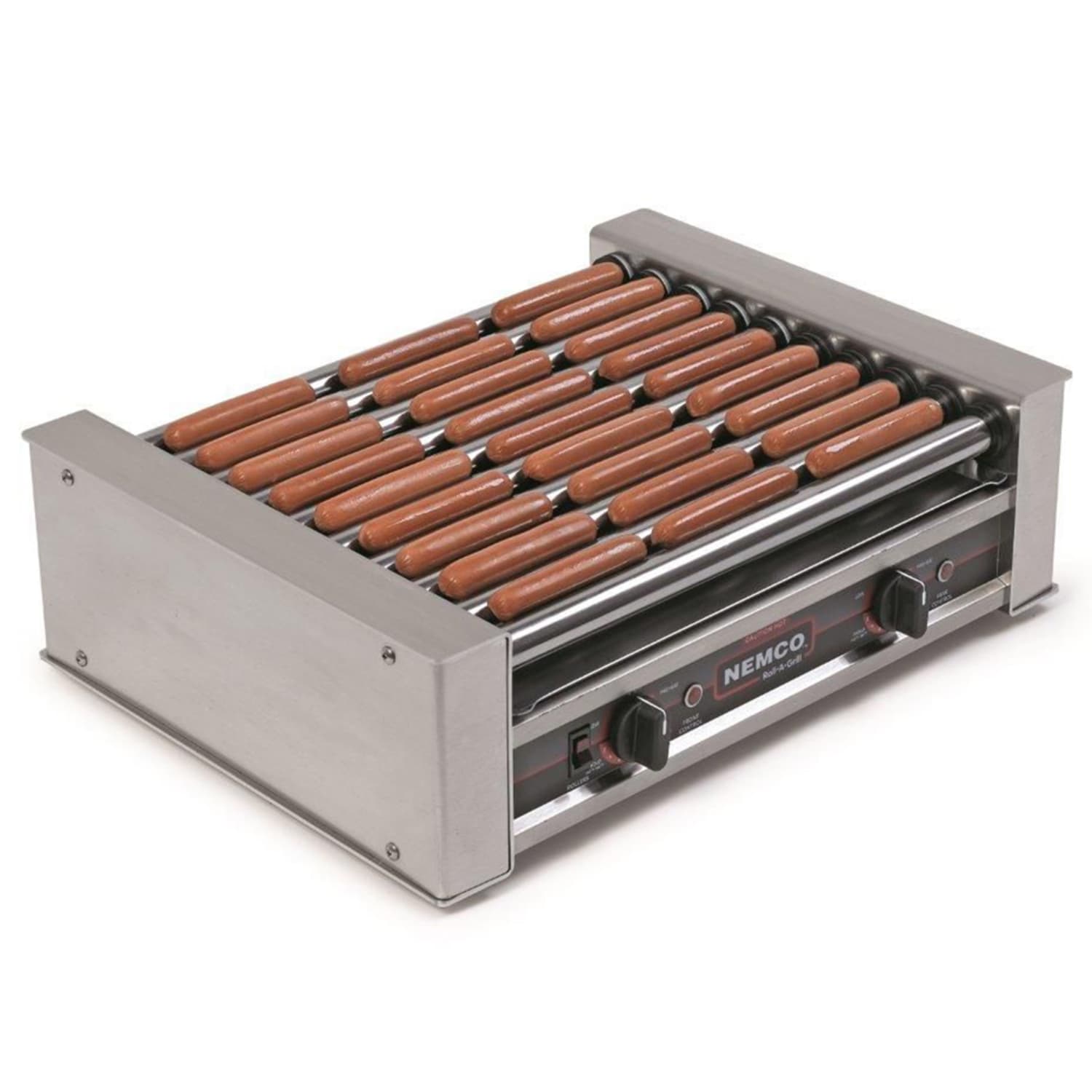 Nemco 8027-220 27 Hot Dog Roller Grill w/ Manual Controls - Flat Top, 220v, Stainless Steel