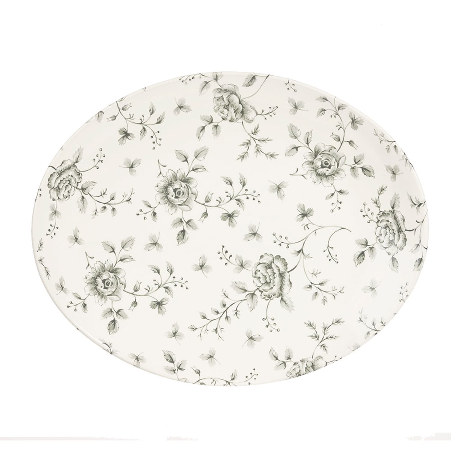 Churchill RCGOP121 Oval Vintage Prints Plate - 12 1/2 x 10, Ceramic, Gray Rose Chintz, Case of 6
