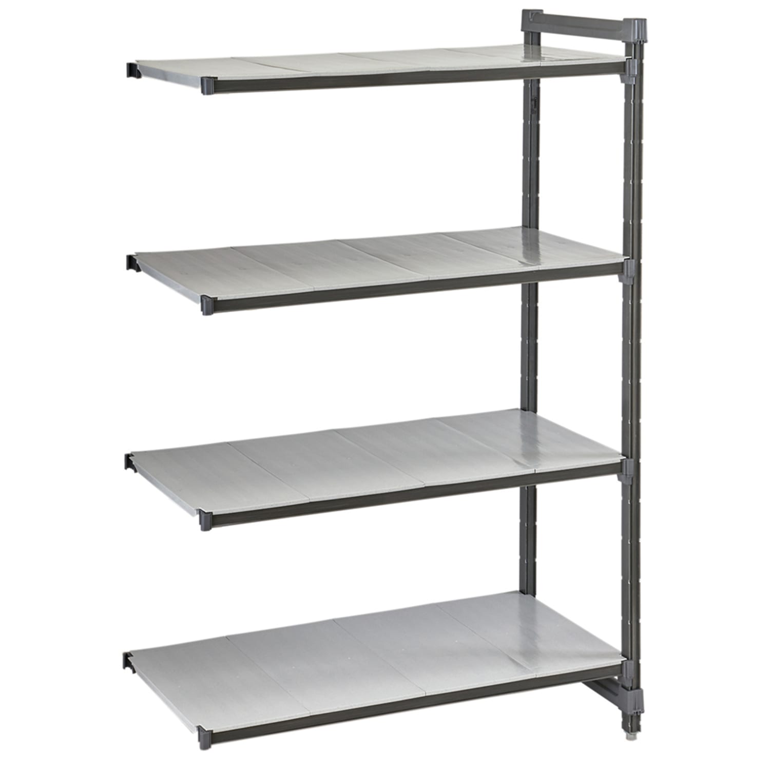 Cambro CBA183672S4580 36 NSF 4-Tier Heavy-Duty Plastic Shelving Unit - Camshelving Basics Plus, 18W, 72H, 36"" x 18"" x 72"", Gray