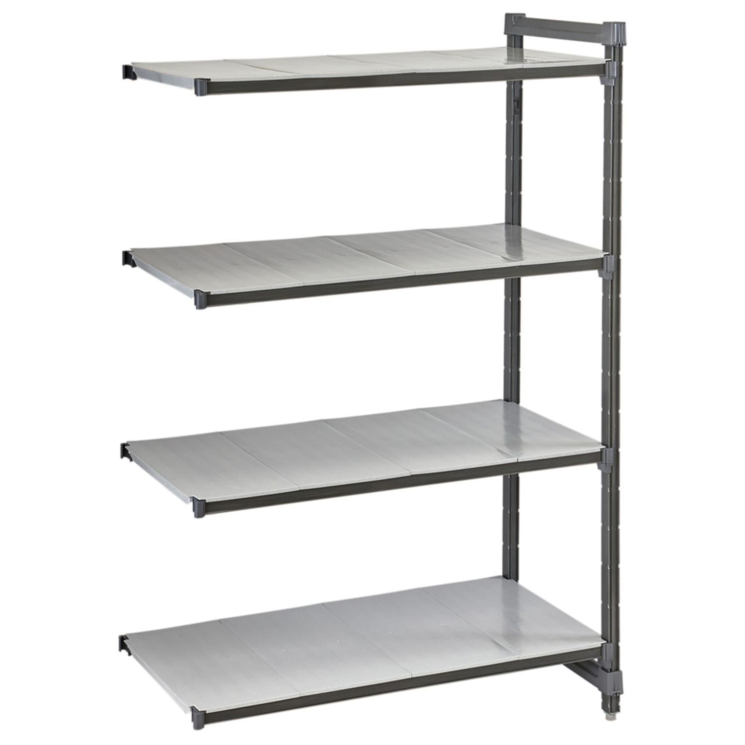 Cambro CBA183684S4580 36 NSF 4-Tier Heavy-Duty Plastic Shelving Unit - Camshelving Basics Plus, 18W, 84H, 36"" x 18"" x 84"", Gray