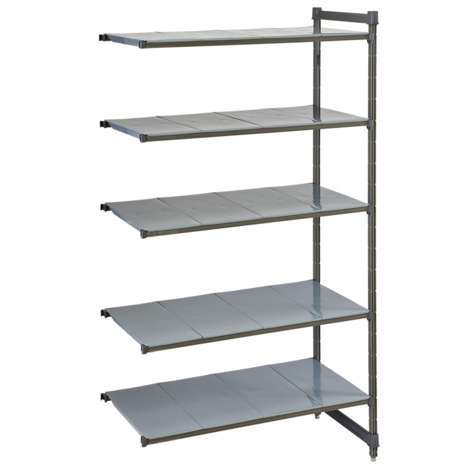 Cambro CBA183684VS4580 36 NSF 4-Tier Heavy-Duty Plastic Shelving Unit - Camshelving Basics Plus, 18W, 84H, 36"" x 18"" x 84"", Gray