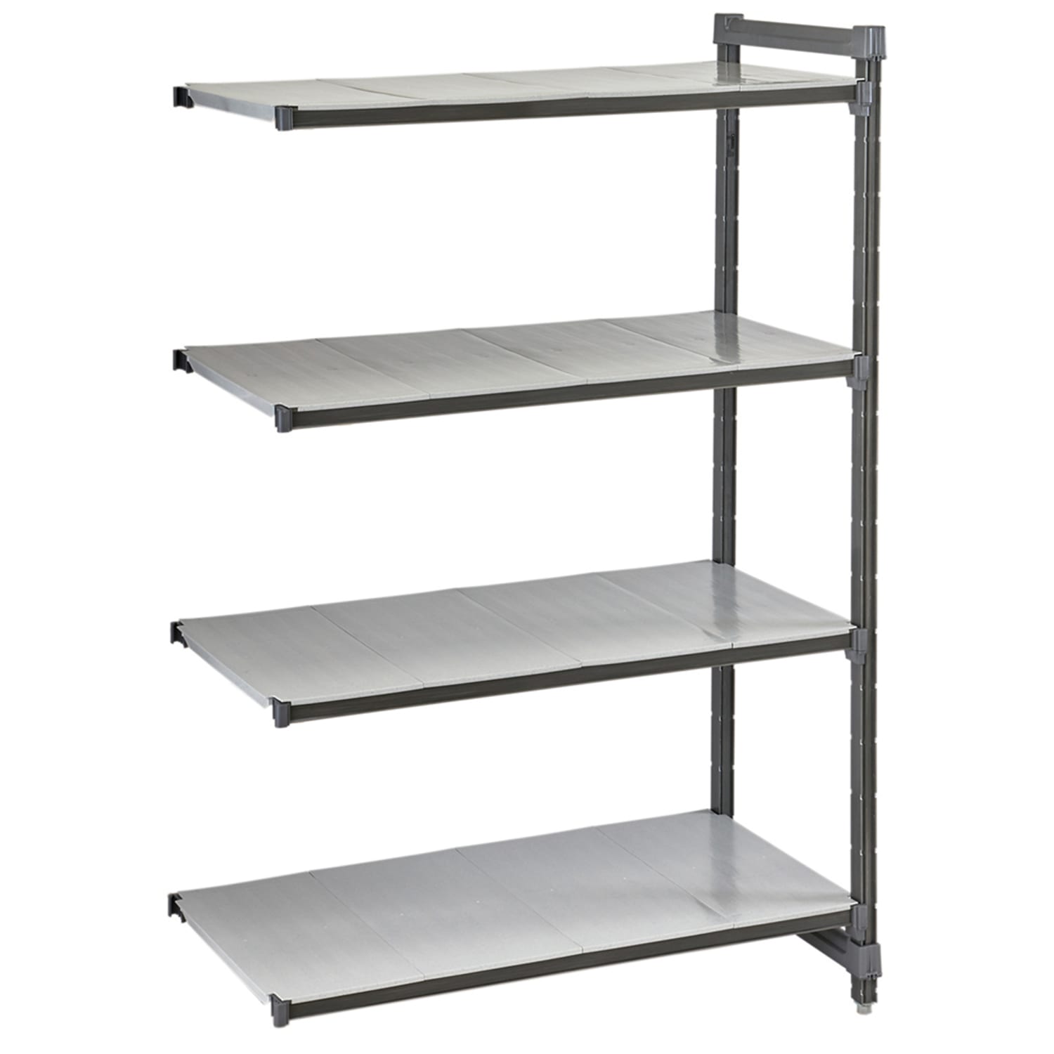 Cambro CBA184264S4580 42 NSF 4-Tier Heavy-Duty Plastic Shelving Unit - Camshelving Basics Plus, 18W, 64H, 4 Solid Shelves, 42"" x 18"" x 64"", Gray