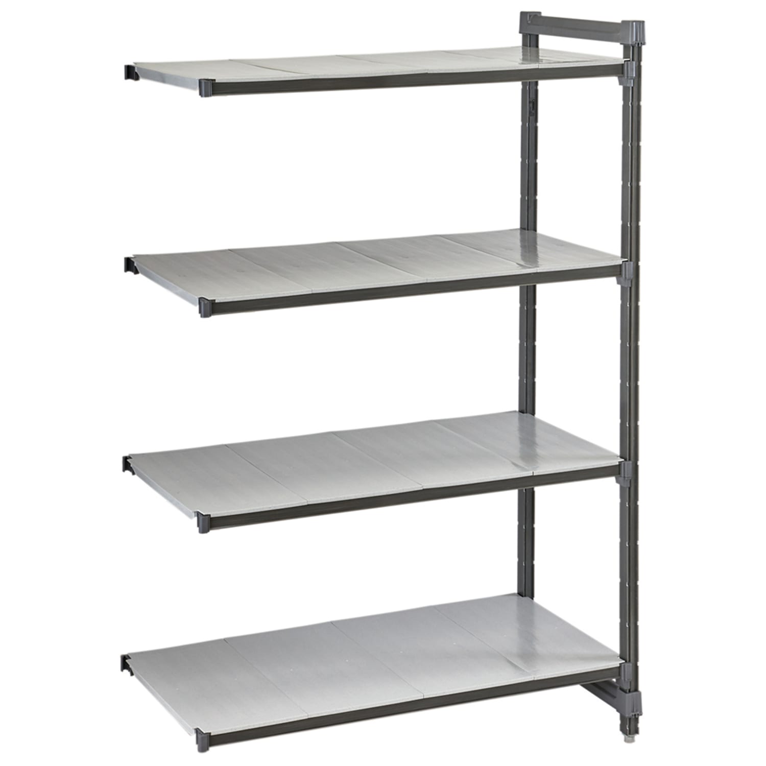 Cambro CBA184884S4580 48 NSF 4-Tier Heavy-Duty Plastic Shelving Unit - Camshelving Basics Plus, 18W, 84H, 18"" x 48"" x 84"", Gray