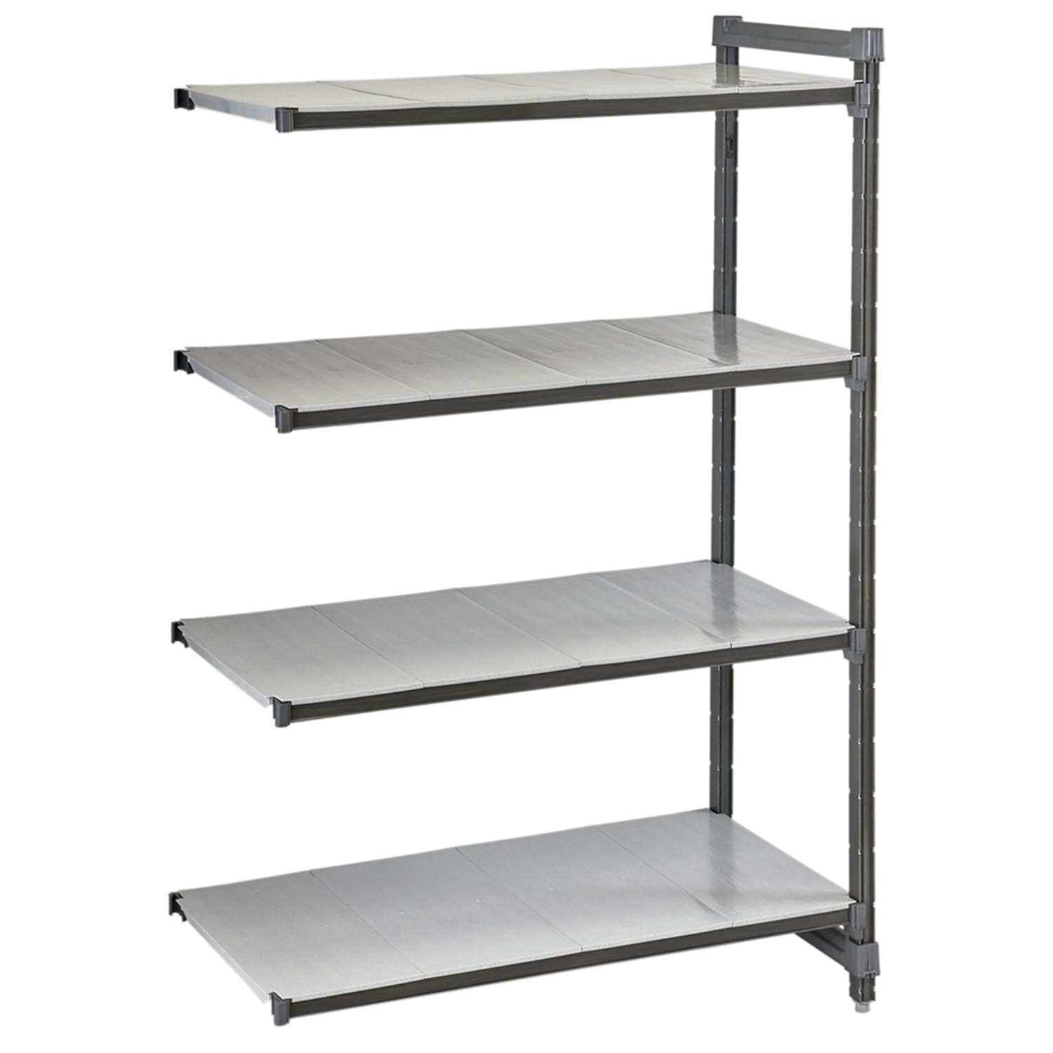 Cambro CBA213072S4580 30 NSF 4-Tier Heavy-Duty Plastic Shelving Unit - Camshelving Basics Plus, 21W, 72H, 4 Tiers, 30"" x 21"" x 72"", Gray