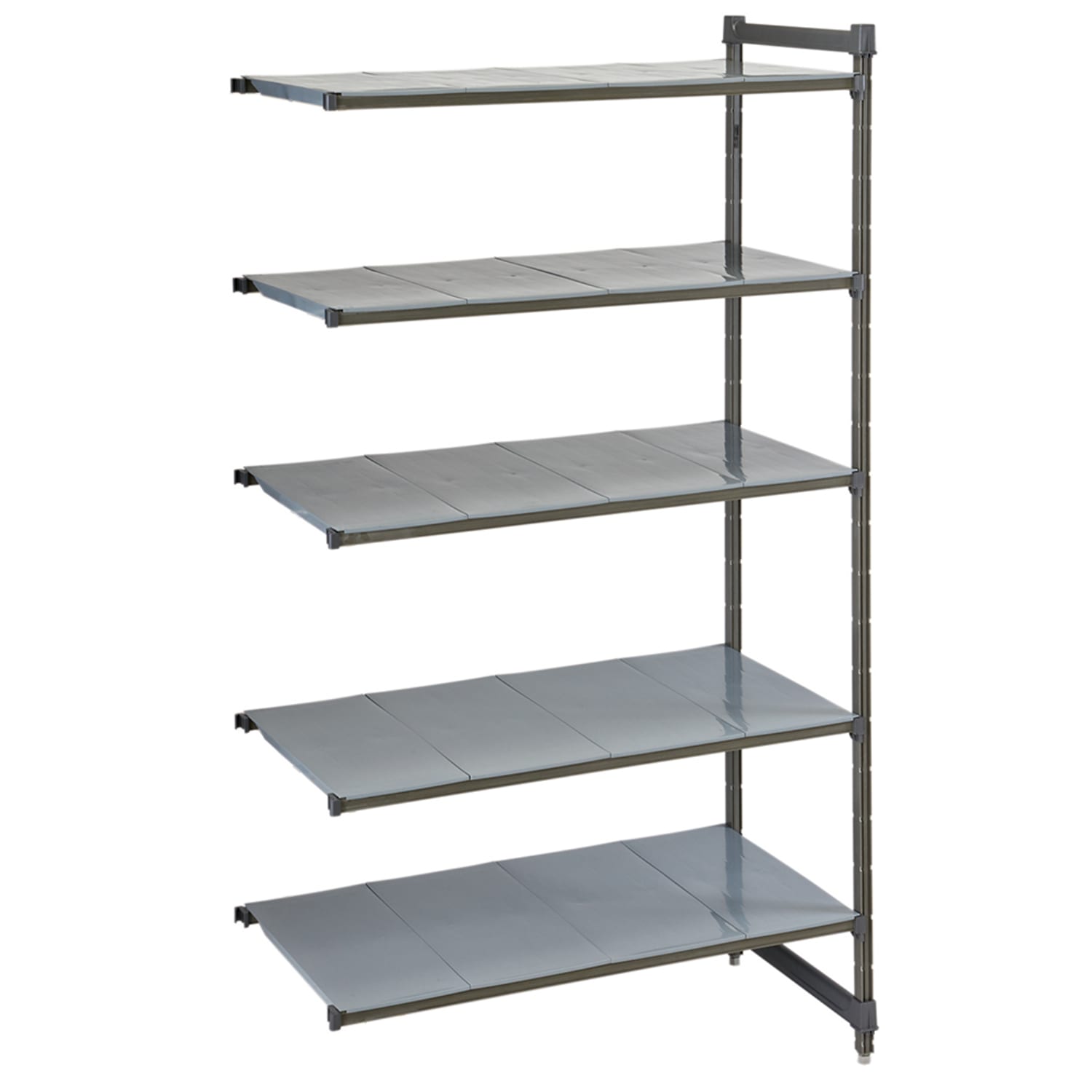 Cambro CBA213084S5580 30 NSF 5-Tier Heavy-Duty Plastic Shelving Unit - Camshelving Basics Plus, 21W, 84H, 21"" x 30"" x 84"", 4 Tiers, Gray
