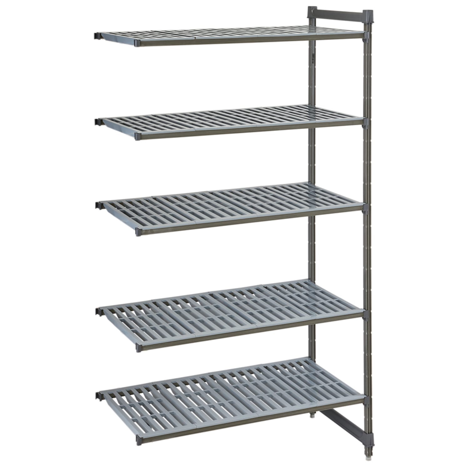 Cambro CBA183072V5580 30 NSF 5-Tier Heavy-Duty Plastic Shelving Unit - Camshelving Basics Plus, 18W, 72H, 5 Tiers, 30"" x 18"" x 72"", Gray
