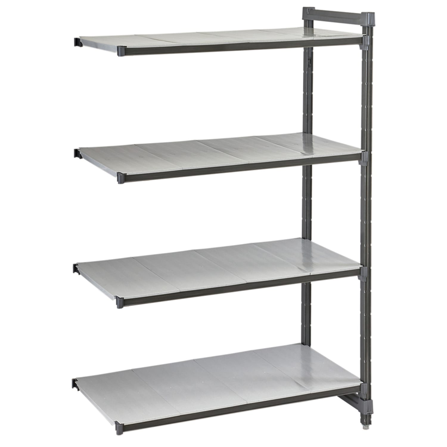 Cambro CBA213672S4580 36 NSF 4-Tier Heavy-Duty Plastic Shelving Unit - Camshelving Basics Plus, 21W, 72H, 4 Tiers, 21"" x 36"" x 72"", Gray