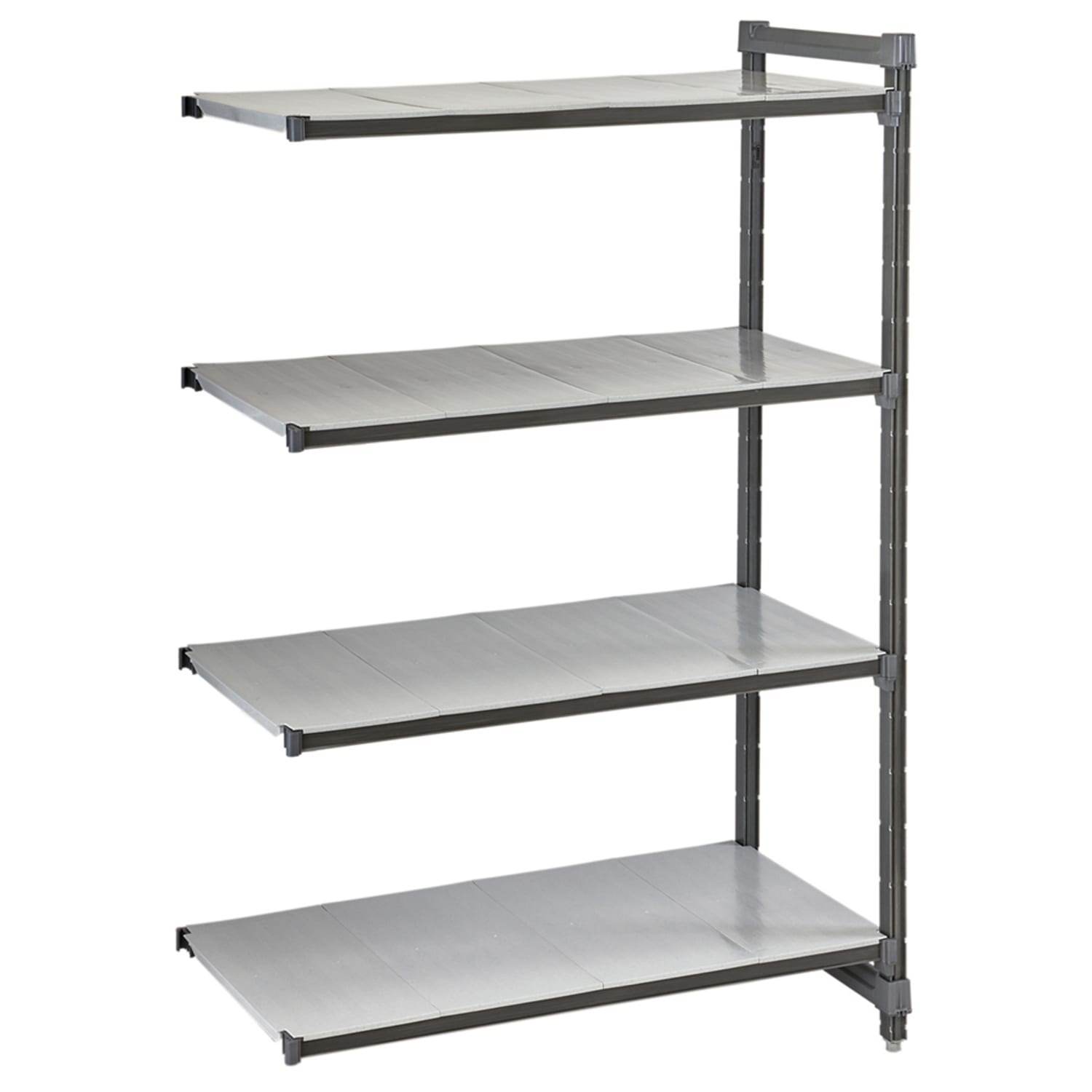 Cambro CBA183064S4580 30 NSF 4-Tier Heavy-Duty Plastic Shelving Unit - Camshelving Basics Plus, 18W, 64H, 4 Tiers, 30"" x 18"" x 64"", Gray