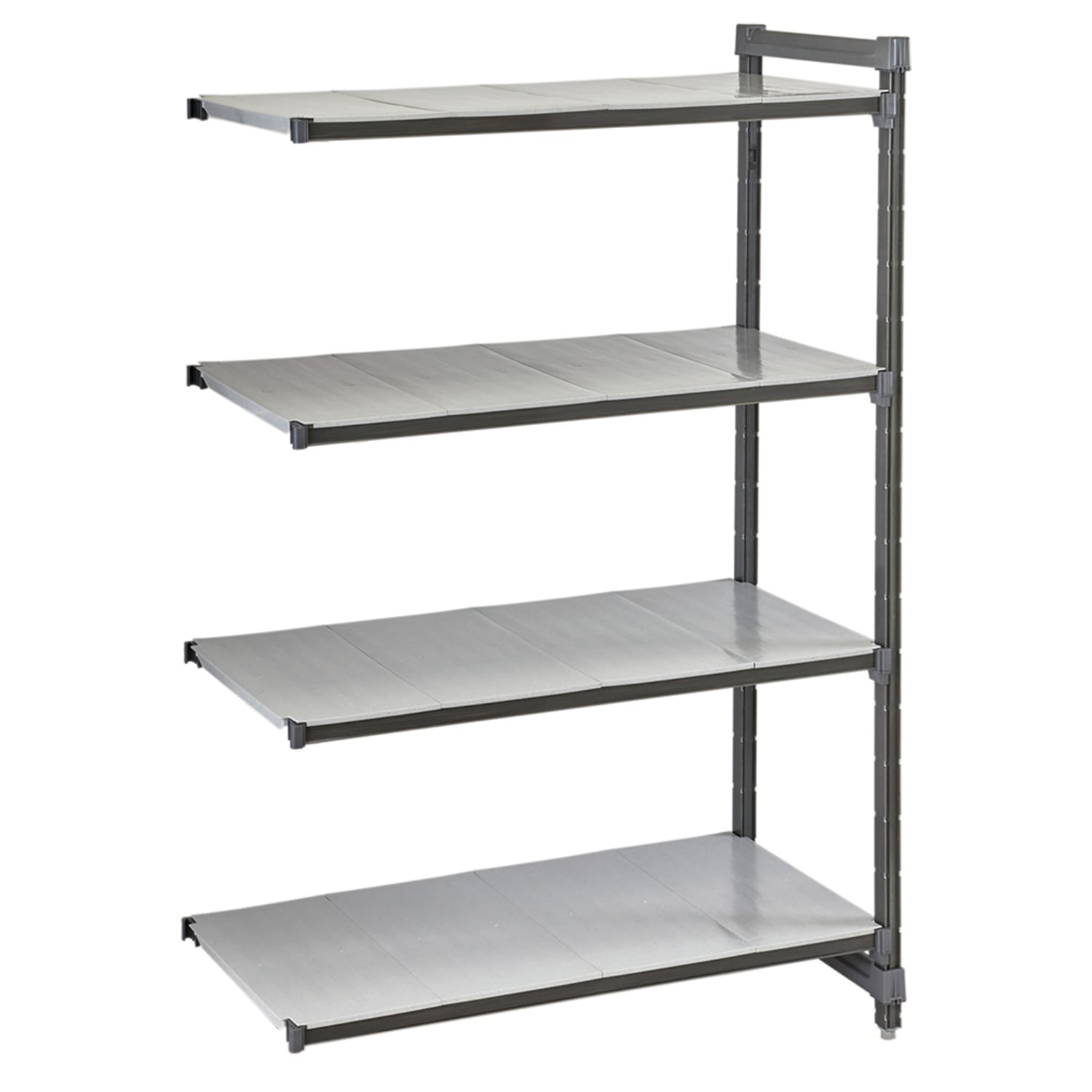 Cambro CBA185472S4580 54 NSF 4-Tier Heavy-Duty Plastic Shelving Unit - Camshelving Basics Plus, 18W, 72H, Solid, 54"" x 18"" x 72"", Gray